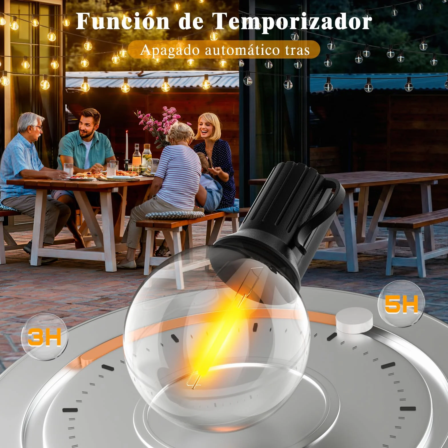 Guirnaldas Luces Exterior LED 20M G40 IP44 Impermeable Cadena de Luz Jardin