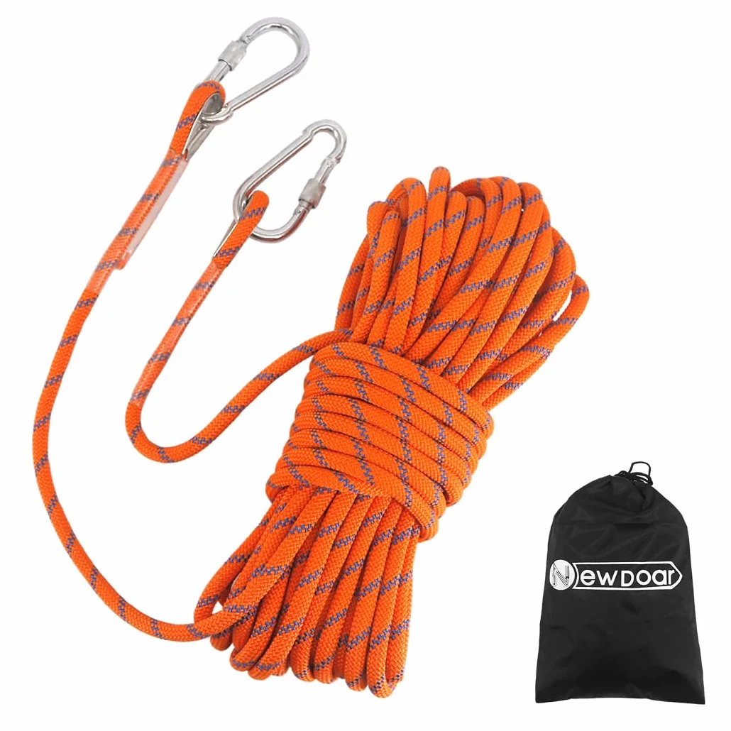 NewDoar Cuerda de escalada estática 18KN de 10 mm, equipo de cable de accesorio de 33 pies (10 m) 66 pies (20 m) 98 pies (30 m) 165 pies (50 m) cuerda de escape equipo de escalada en hielo, cuerda de