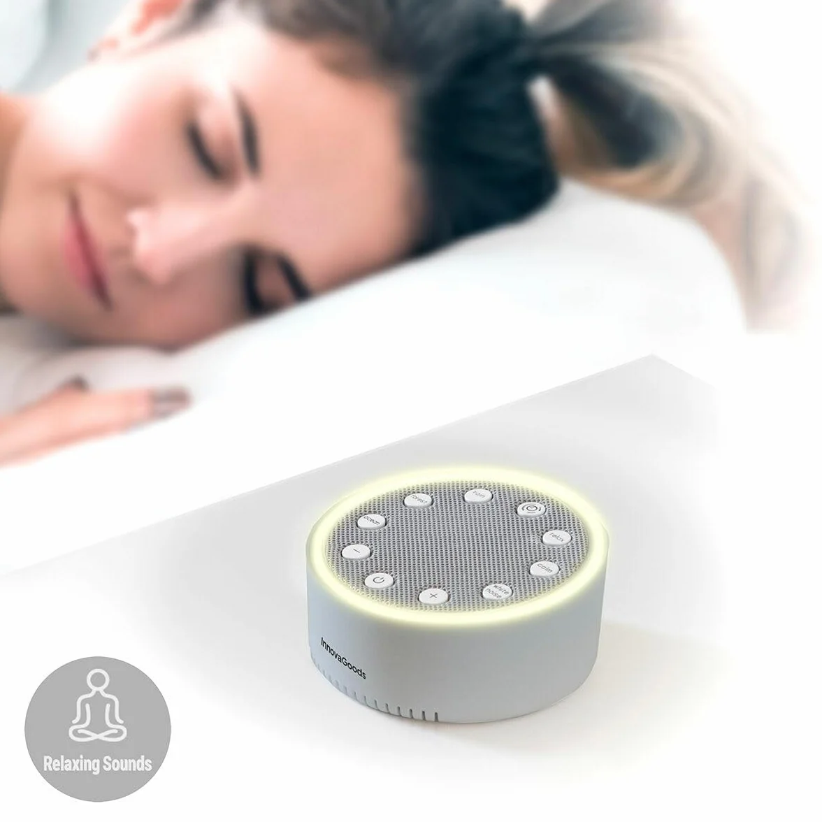 InnovaGoods® Máquina de Relajación con Luz y Sonido, 2 Modos Iluminación, 6 Sonidos, Apagado Automático