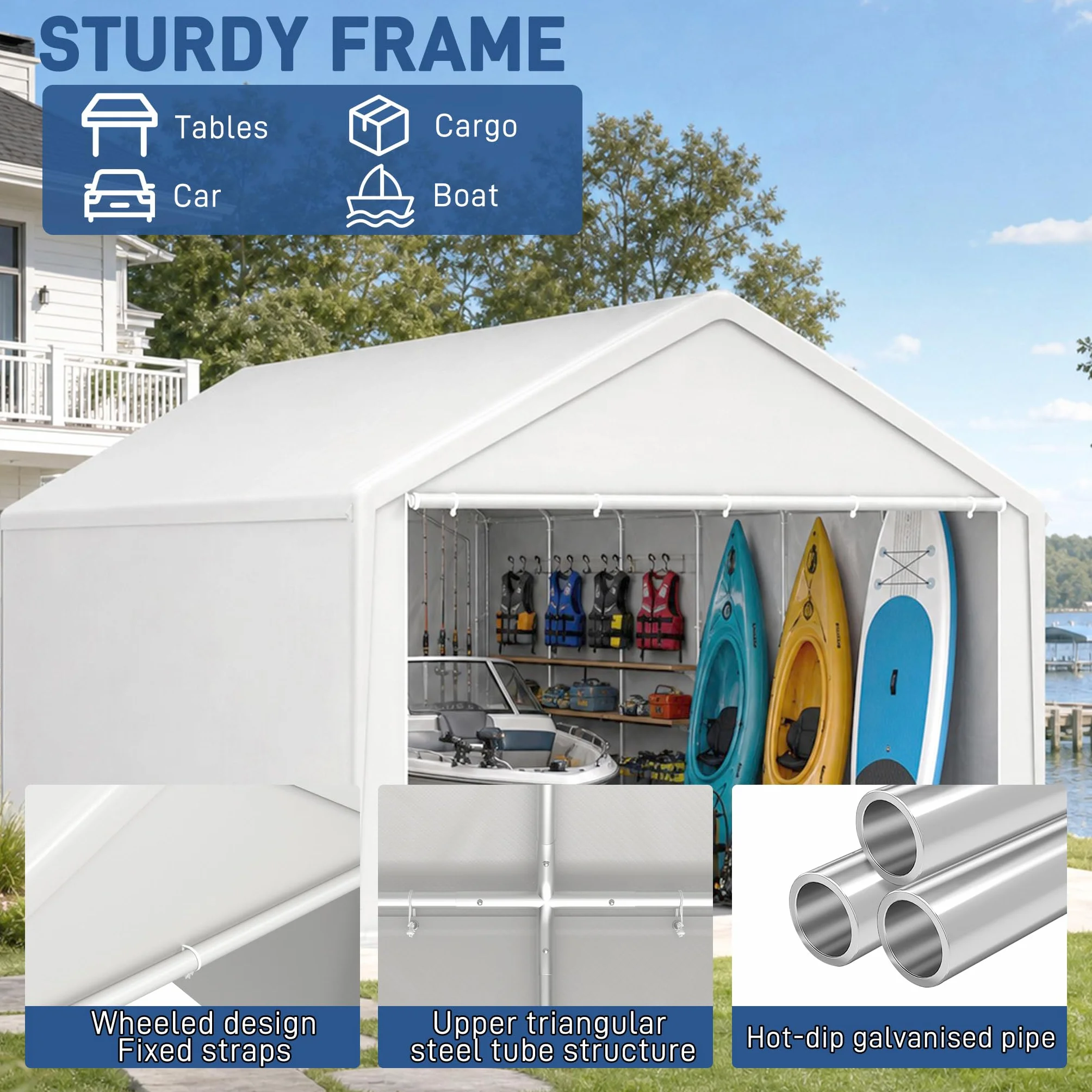 Aufun Carport - Tienda de campaña (3 x 4 m, impermeable, con techo de polietileno, resistente a desgarros, con paredes laterales extraíbles, resistente a los rayos UV, resistente al invierno, para