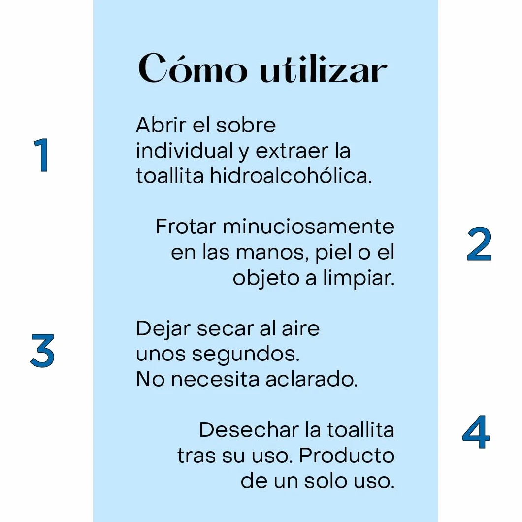 Toallitas Hidroalcohólicas Monodosis 70% Alcohol, 100 Unidades