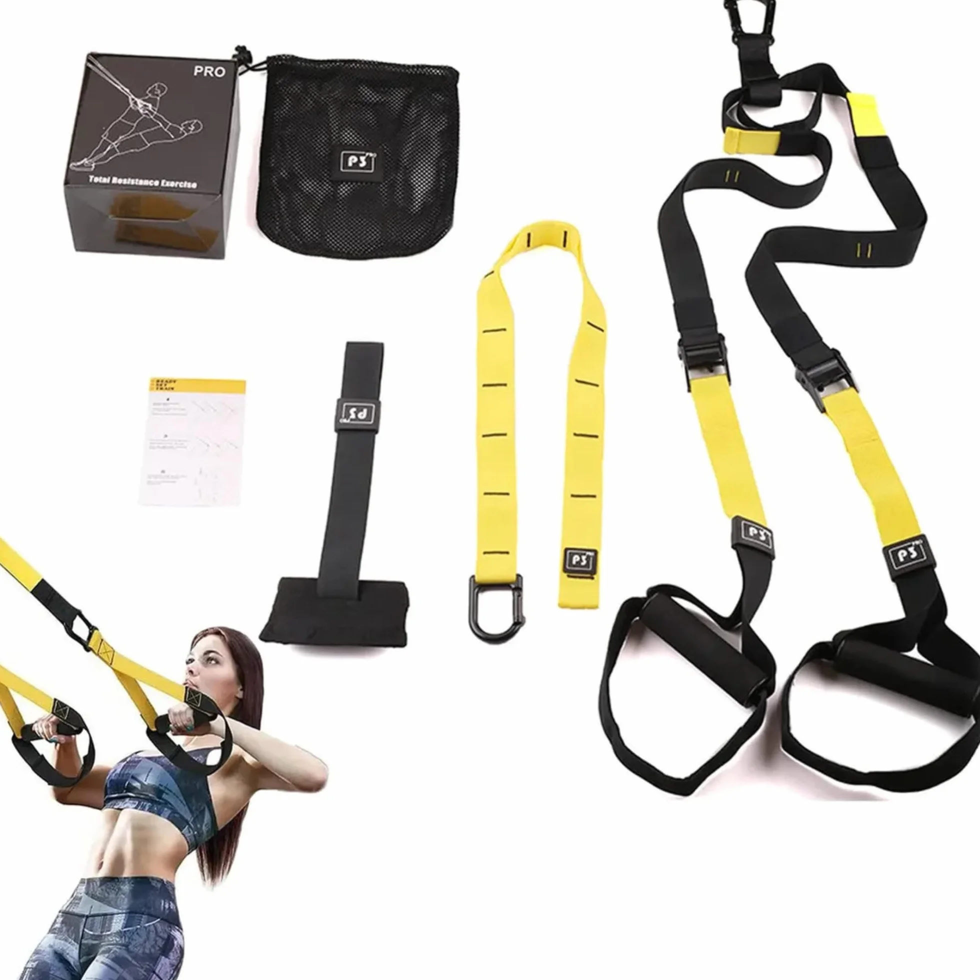 Sistema de Entrenamiento en Suspensión Kit Completo con Anclaje para Puerta y Correas Ajustables