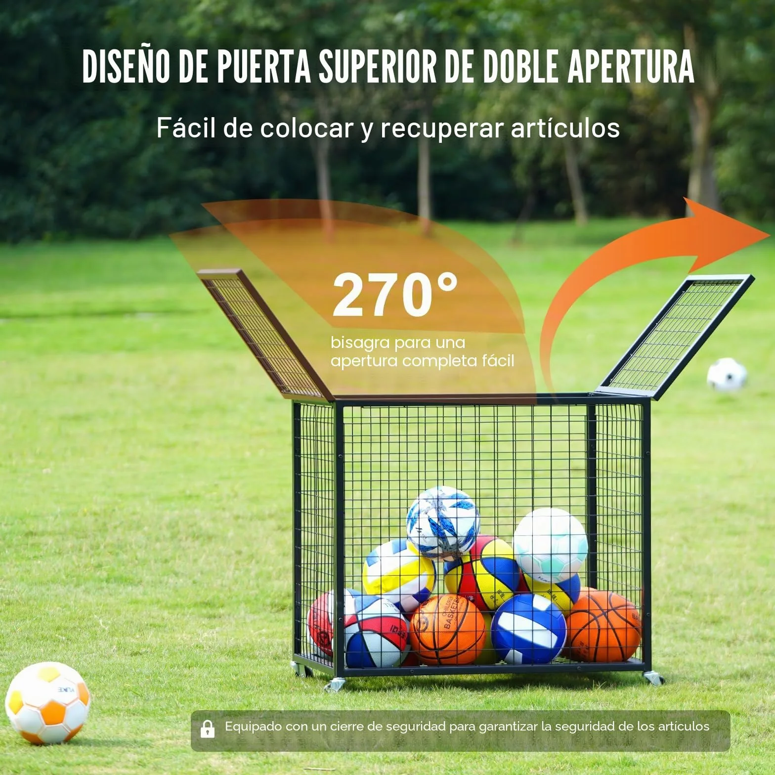 VEVOR Carro de Bolas con Cerradura 85x67,5x82,5 cm Jaula Móvil de Almacenamiento de Bolas con 4 Ruedas de Acero y Frenos Organizador para Equipo Deportivo Gimnasio Escuela Garaje Interior Exterior