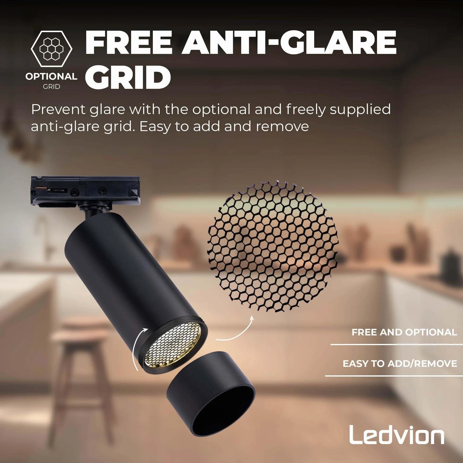 Ledvion Sistema de rieles iluminacion 1m Carril Monofasico 3W Negro 2700K 4x Foco de techo Orientable GU10
