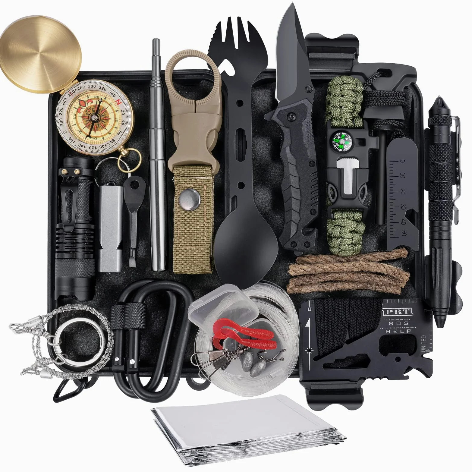 Kit de supervivencia, equipo de emergencia profesional 20 en 1, equipo de supervivencia para acampar al aire libre, aventura, senderismo, caza, pesca, hombres, padres