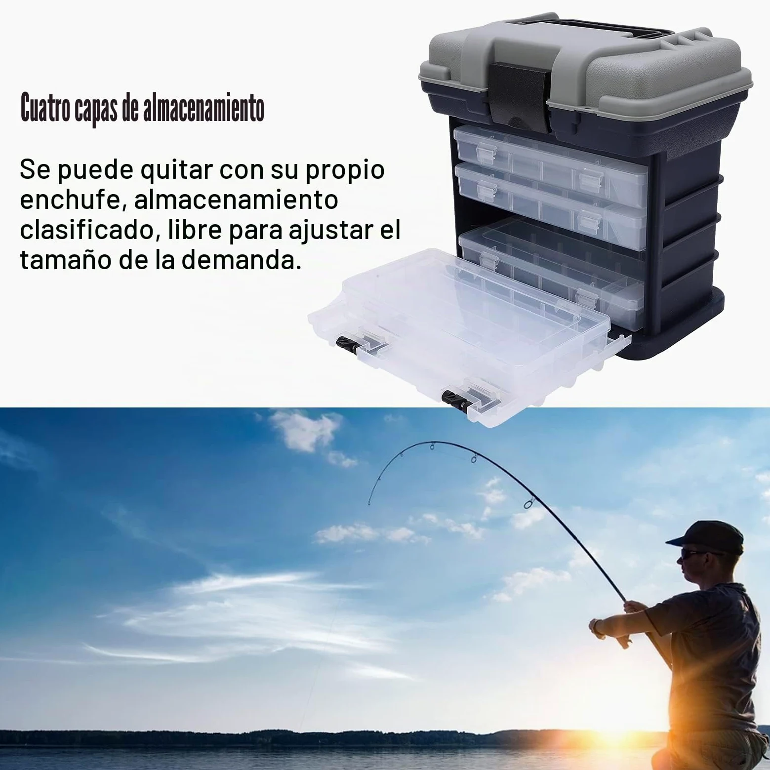 Caja de aparejos de pesca grande de 4 capas, utilidad portátil, caja de pesca de carpa con mango de plástico, herramientas para líneas de pesca