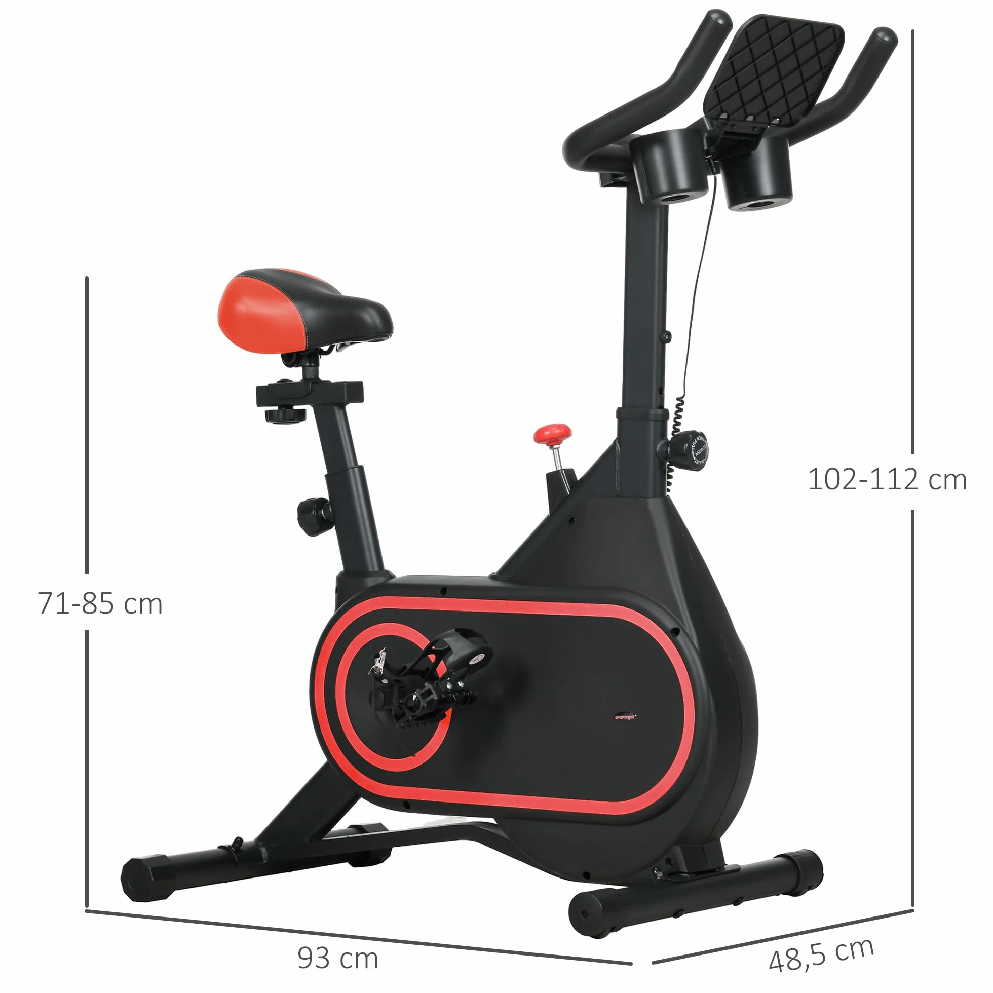SPORTNOW Bicicleta Estática Bici Estática con Volante de Inercia 4 kg Resistencia Magnética Ajustable Pantalla LCD Silencioso Asiento Ajustable y Soporte de Vasos Carga 120 kg para Casa Gimnasio