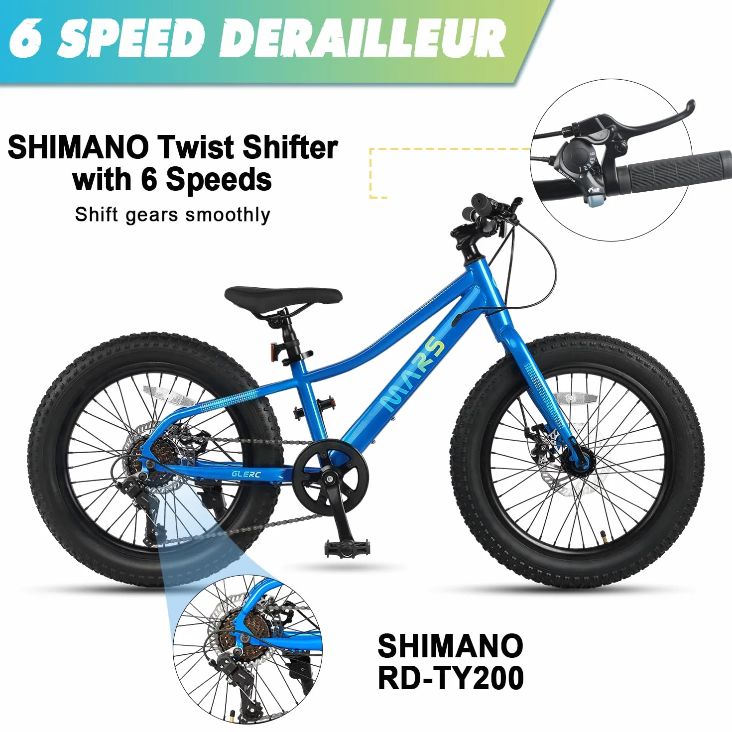 Bicicleta Montaña Glerc Mars 20 Pulgadas 6 Velocidades Shimano Frenos Disco