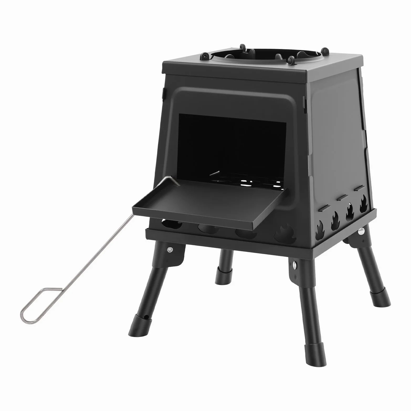 Estufa portátil de acero plegable para camping, estufa de leña multifuncional para exteriores, para 3-5 personas, color negro