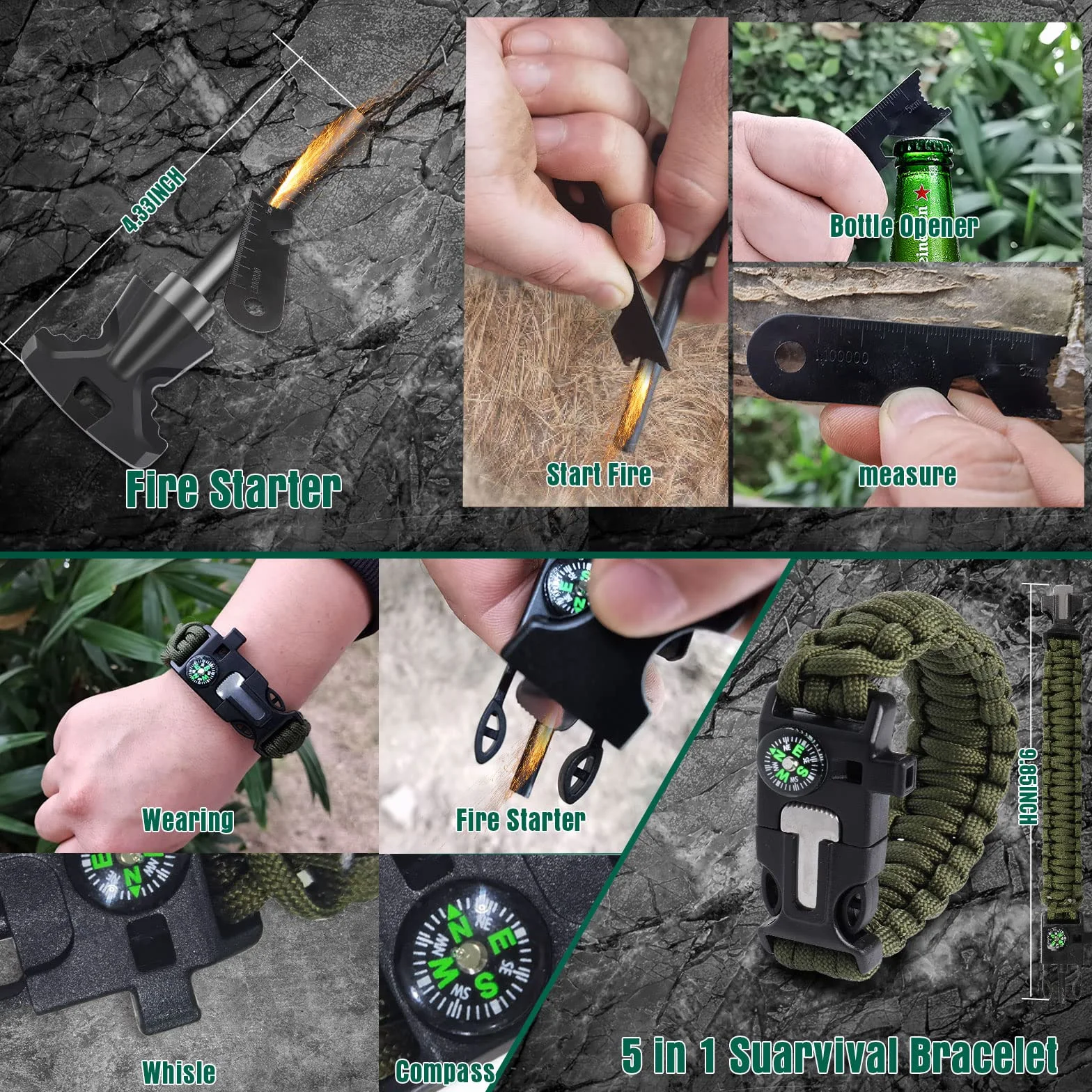 Kit de Supervivencia LC-dolida 54 en 1, Kit de Supervivencia de Emergencia al Aire Libre con Cuchillo/Linterna táctica para Acampar/bushcraft/Senderismo/Caza/Aventuras al Aire Libre