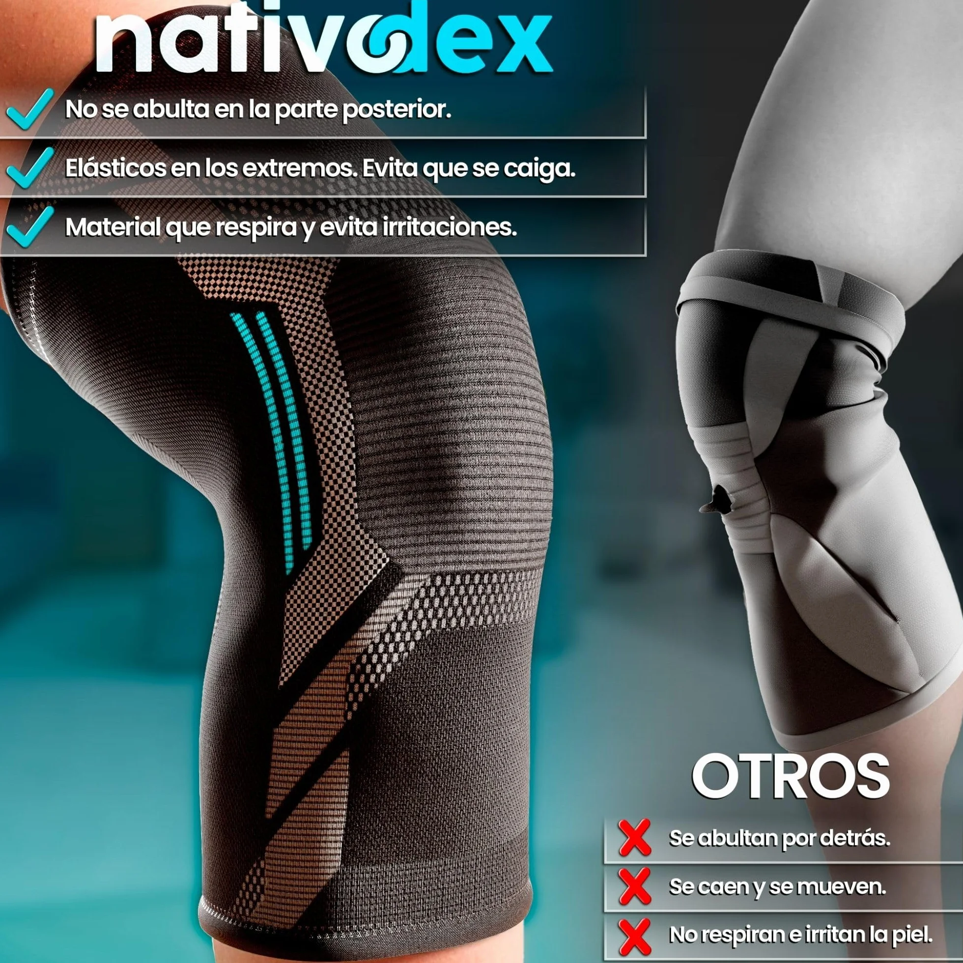 NativoDex Rodillera Menisco Ligamento Compresión Antideslizante Ortopédica Deportiva Estabilizadora Soporte Running Gimnasio Artrosis Tendinitis Rótula