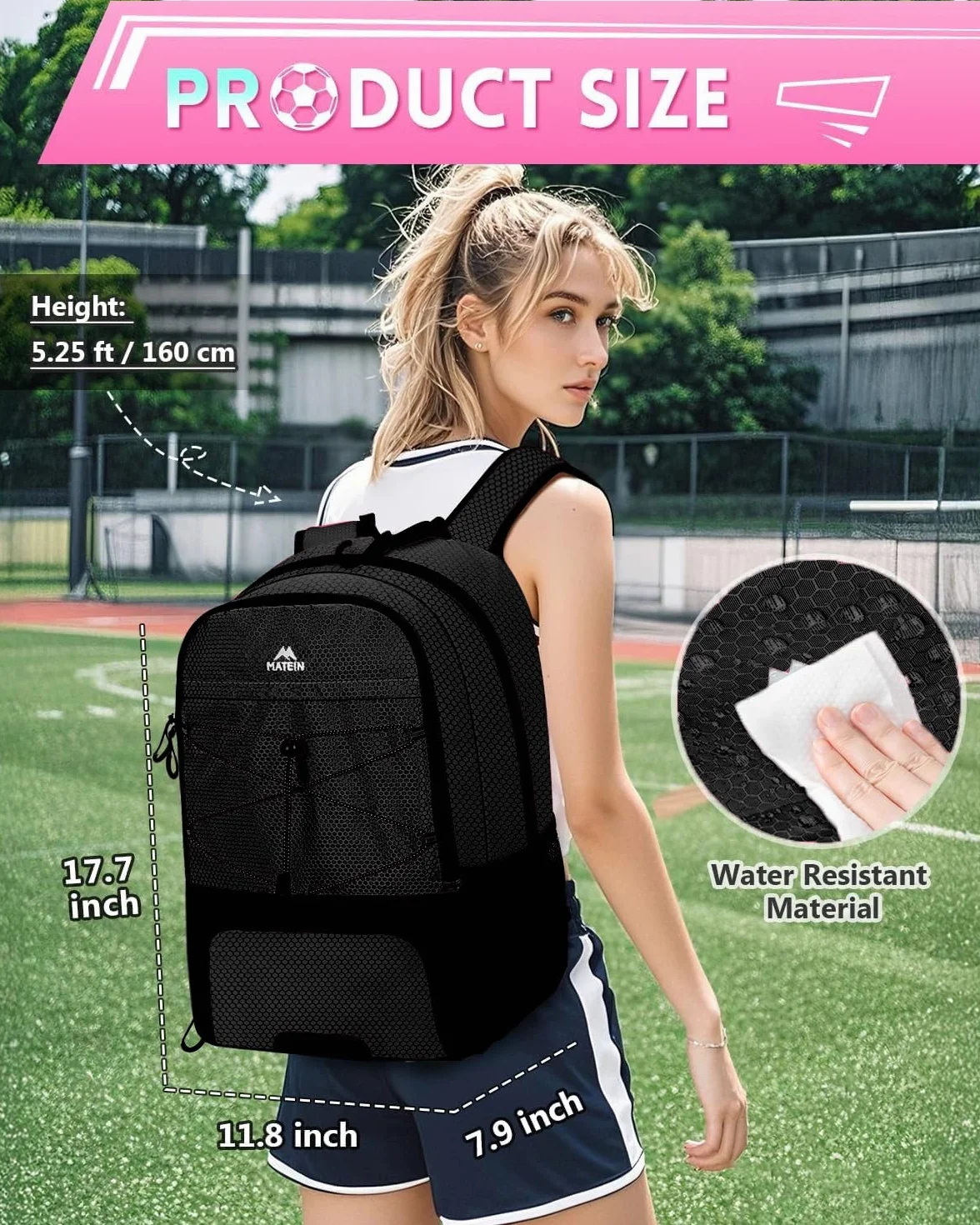 MATEIN Mochila Deporte Mujer Impermeable 15.6 Pulgadas con Zapatillero