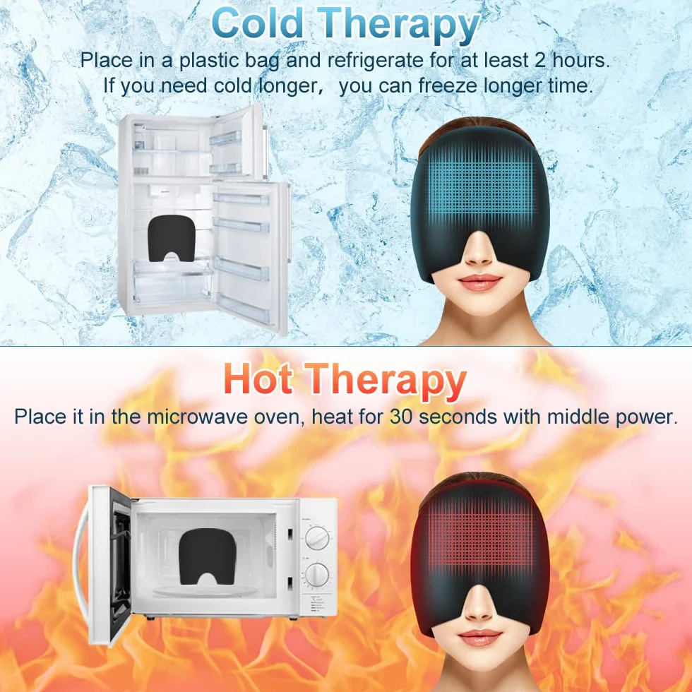 ACWOO Gorro de Gel para Migraña, Frío/Caliente Reutilizable, Alivio Dolor de Cabeza, Negro