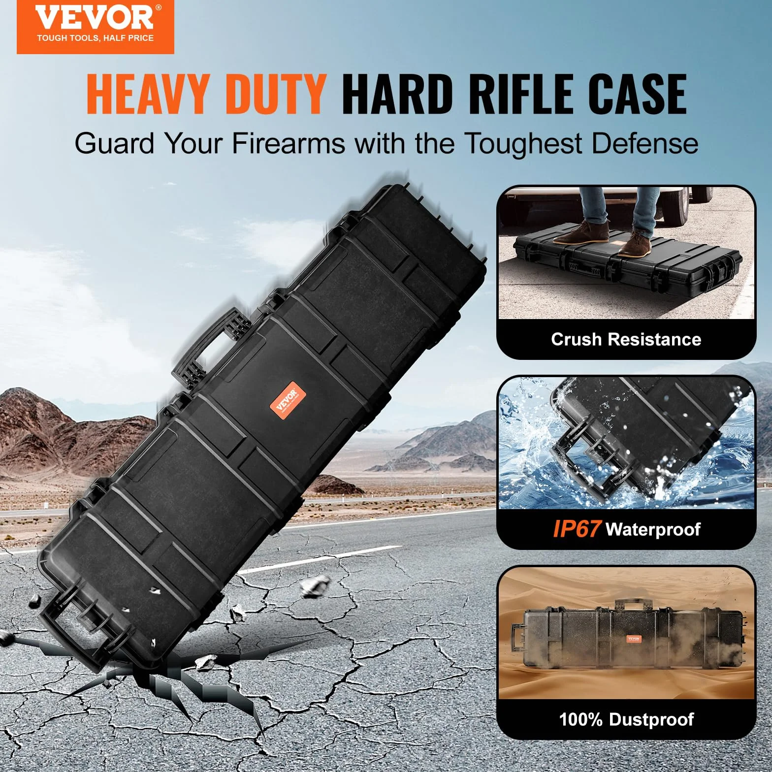 VEVOR Estuche Rígido para Armas 138 cm Maletín para Rifle de Caza con Ruedas Impermeable