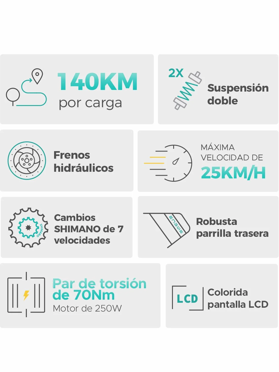 ENGWE E26 Bicicleta Eléctrica para Adultos, 26"x4.0" Fat Tire, Bicicleta de Montaña Eléctrica de 250W, Batería de 48V 16Ah, Alcance de hasta 140KM, 7 velocidades, Suspensión Dual MTB