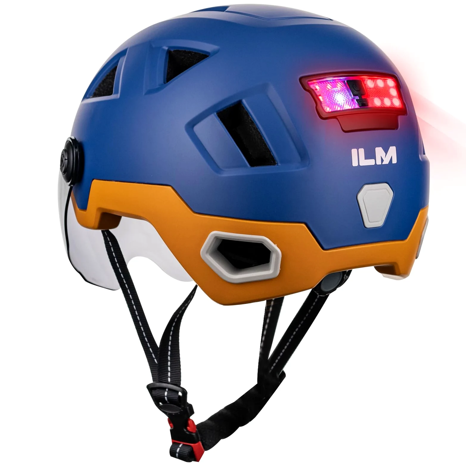 ILM Casco Patinete Electrico Adulto Casco Bicicleta Homologado NTA-8776 CPSC CE con Luz LED Intermitentes & Freno con Visera para Hombre Mujer Modelo E3-12LS,Azul Amarillo,XXL