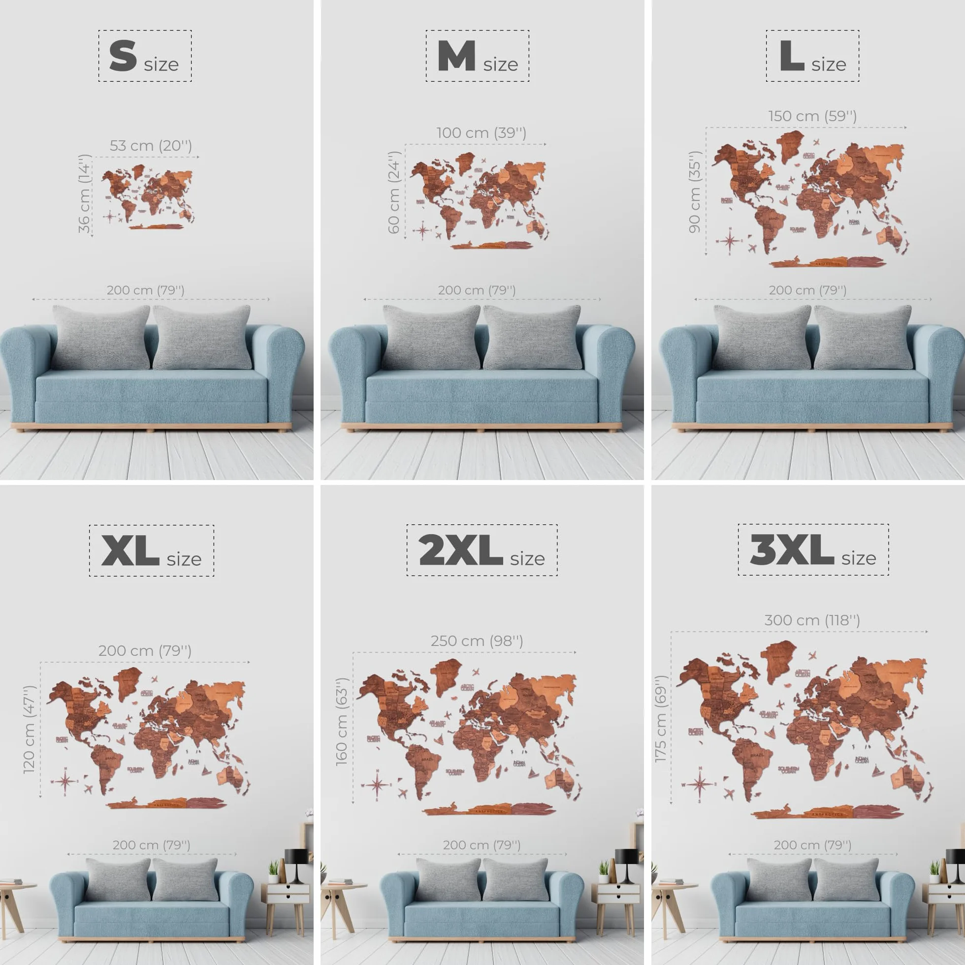Mapa Mundial de Madera 3D Arte de Pared Decoración de Pared para Regalo de Inauguración de Casa (L, Oak)