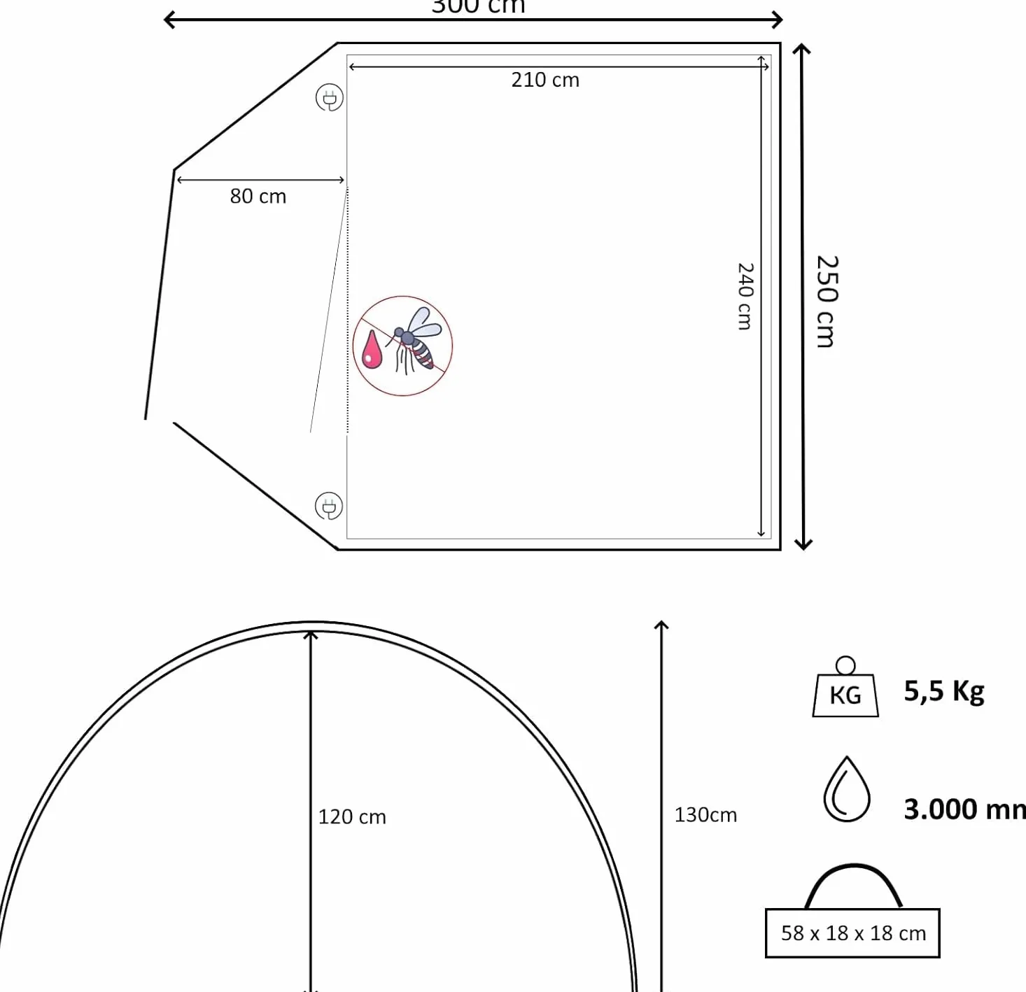 Tienda de campaña 3-4 Personas, Doble Pared, Ligera e Impermeable; Interior Oscuro, mosquitera, Cuerdas Fluorescentes, piquetas reforzadas, vestíbulo con Lona y Bolsa de Transporte