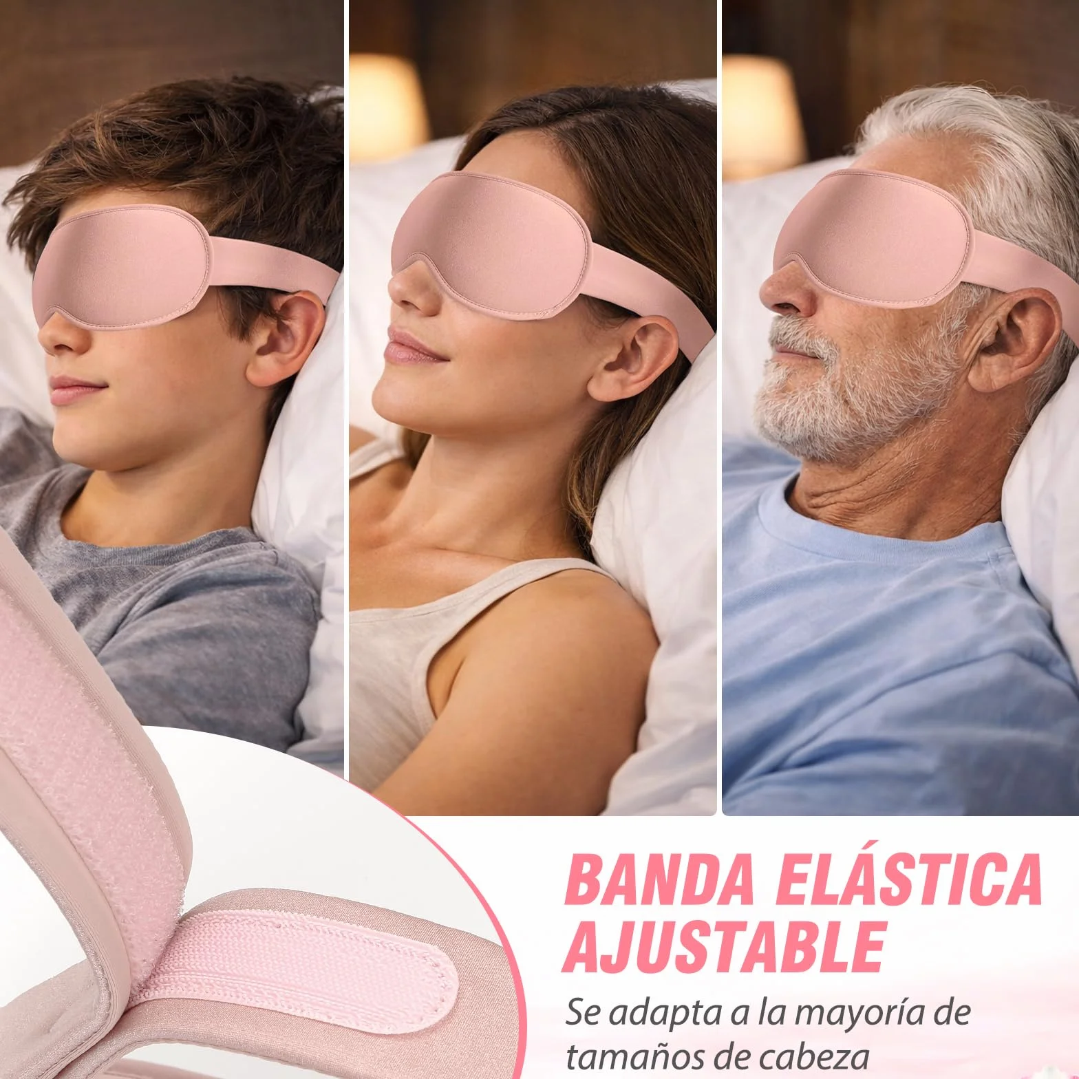 GRIFEMA Antifaz para Dormir 3D Opaco, Máscara sin Presión Ocular, Correa Ajustable, Rosa