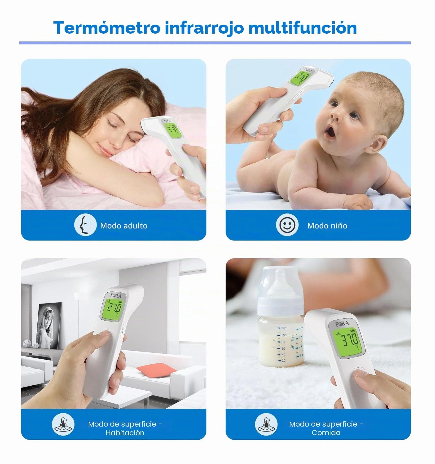 FORA IR42 Termómetro infrarrojo de frente sin contacto para fiebre, medición inmediata y precisa, indicador LED