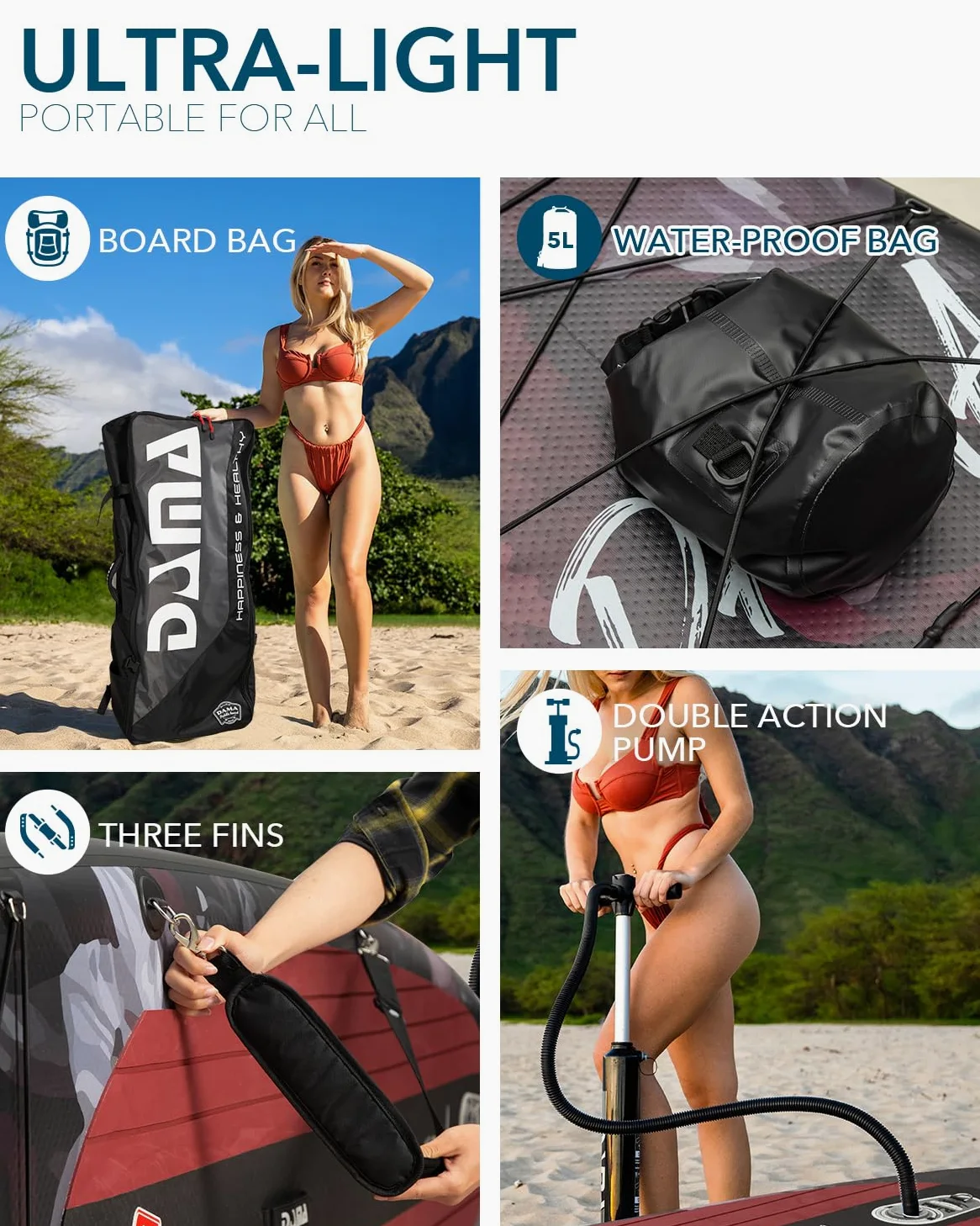 DAMA Dark Flower Tabla de Paddle Surf Hinchable, Sup Paddle Board Inflable 320 x 81 x 15 cm, Antideslizante, hasta 145 kg, Remo Doble, Bomba, Mochila, Correa de Seguridad, Bolsa Estanca y Funda Móvil