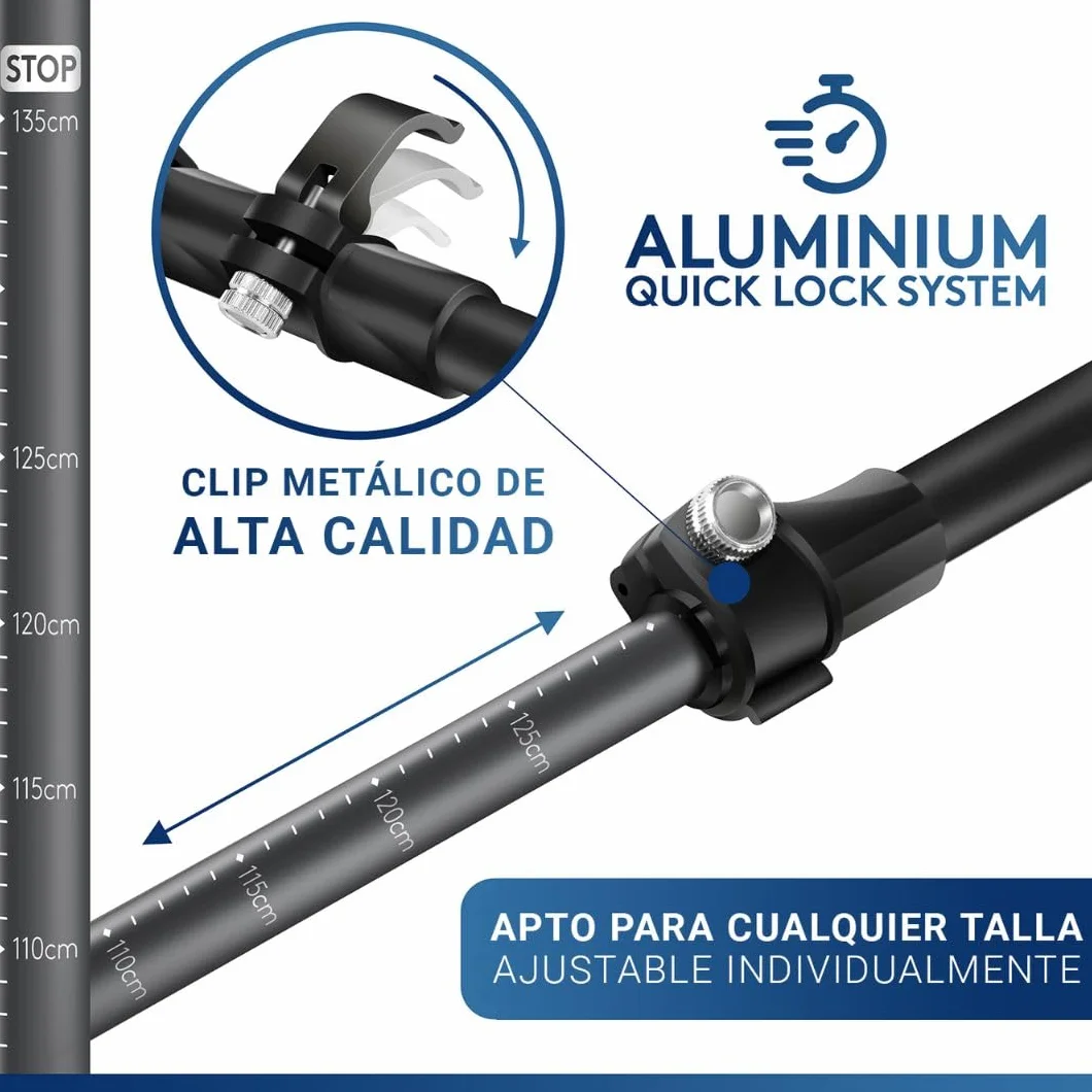 Bastones de Senderismo y Bastones de Marcha nórdica – Bastones de Senderismo telescópicos con Juego de topes de Goma – Bastones de Trekking para Hombre y Mujer – Extra Ligero y Ajustable con Mango de