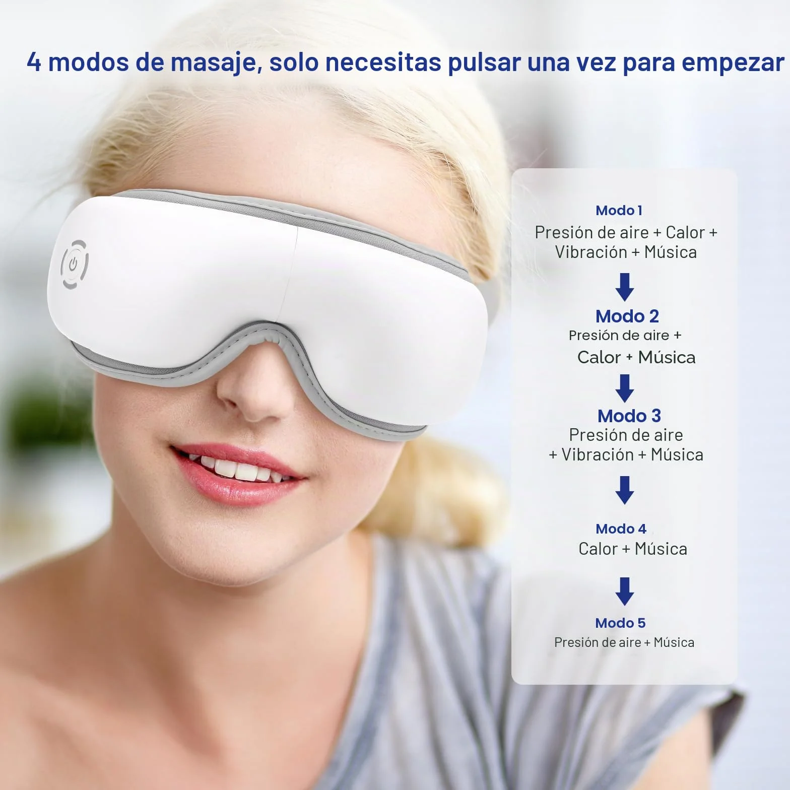 Mafiti Masajeador de ojos con calor compresión de aire Bluetooth recargable aliviar tensión ocular ojeras ojos secos mejorar sueño Blanco