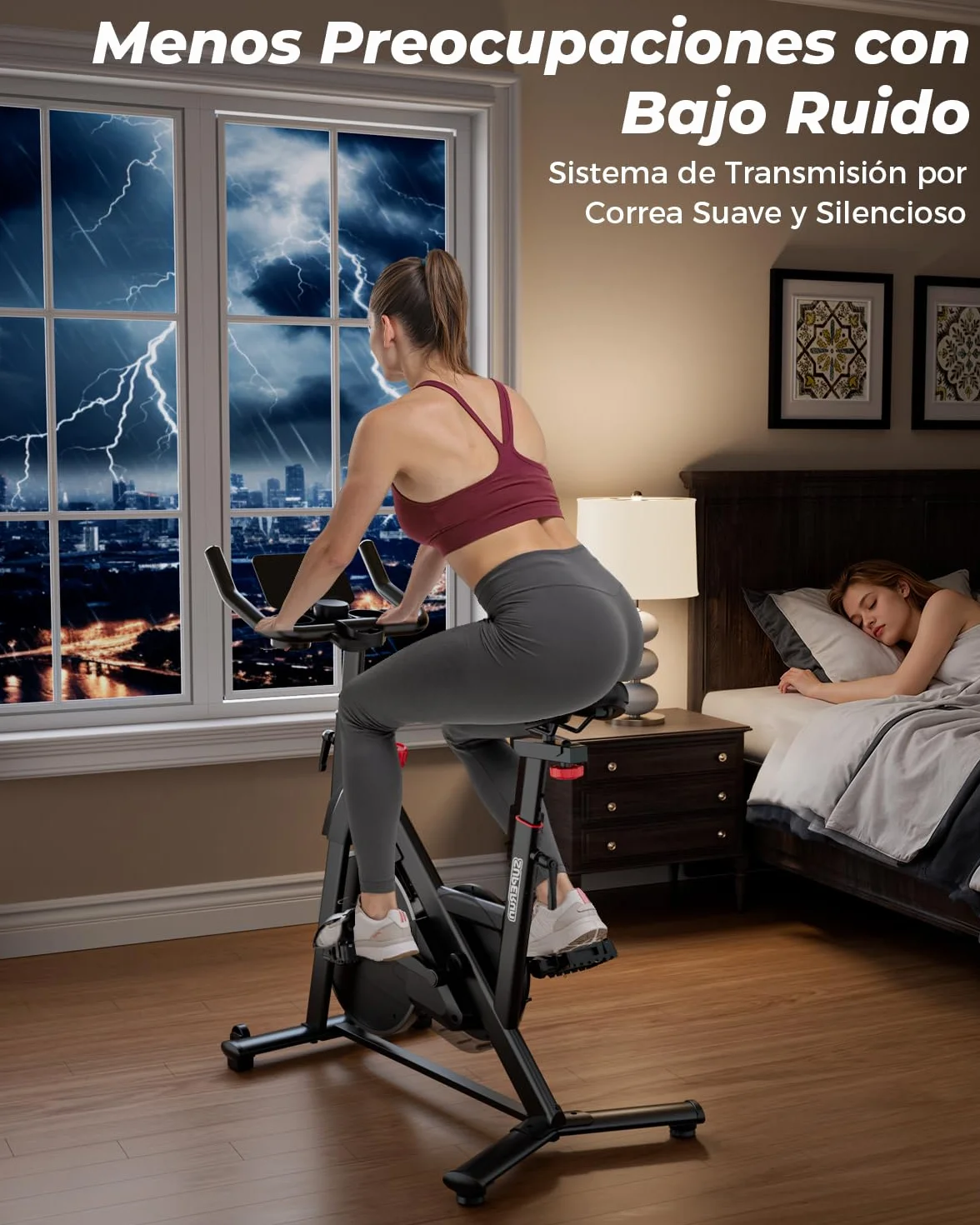 Superun Bicicleta de Interior equipada con APP Exclusiva, 32 Niveles de Resistencia, Bicicleta de Ejercicio, Capacidad Máxima de Carga de 136 kg, uso en Gimnasio en Casa