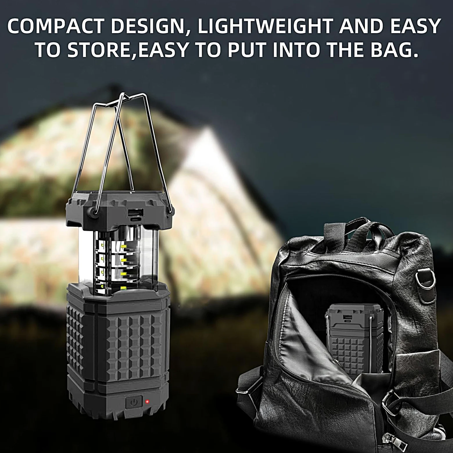 Linterna Solar de Camping Linterna de Camping Plegable y Impermeable | Lámpara LED USB Solar para Tienda de Campaña para Camping, Pesca, Senderismo, Playa, Reparaciones del Coche, Jardín, Patio