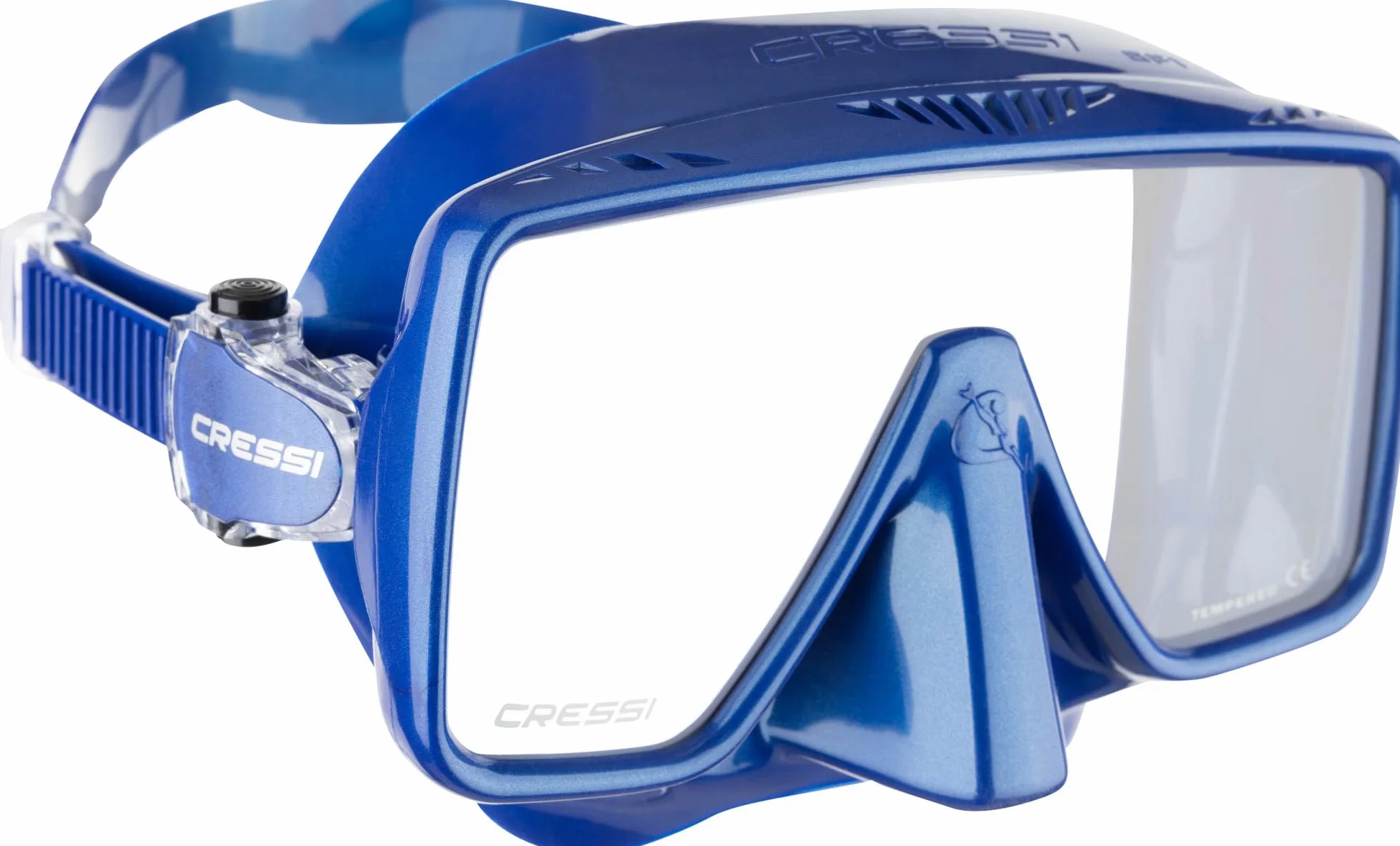 CRESSI Desde 1946 - SF1 Mask - Máscara Cuadrada sin Marco con Lente Templada Ideal para Buceo Apnea y Snorkeling, Azul Metalizado/Azul Metalizado, Talla Única Unisex