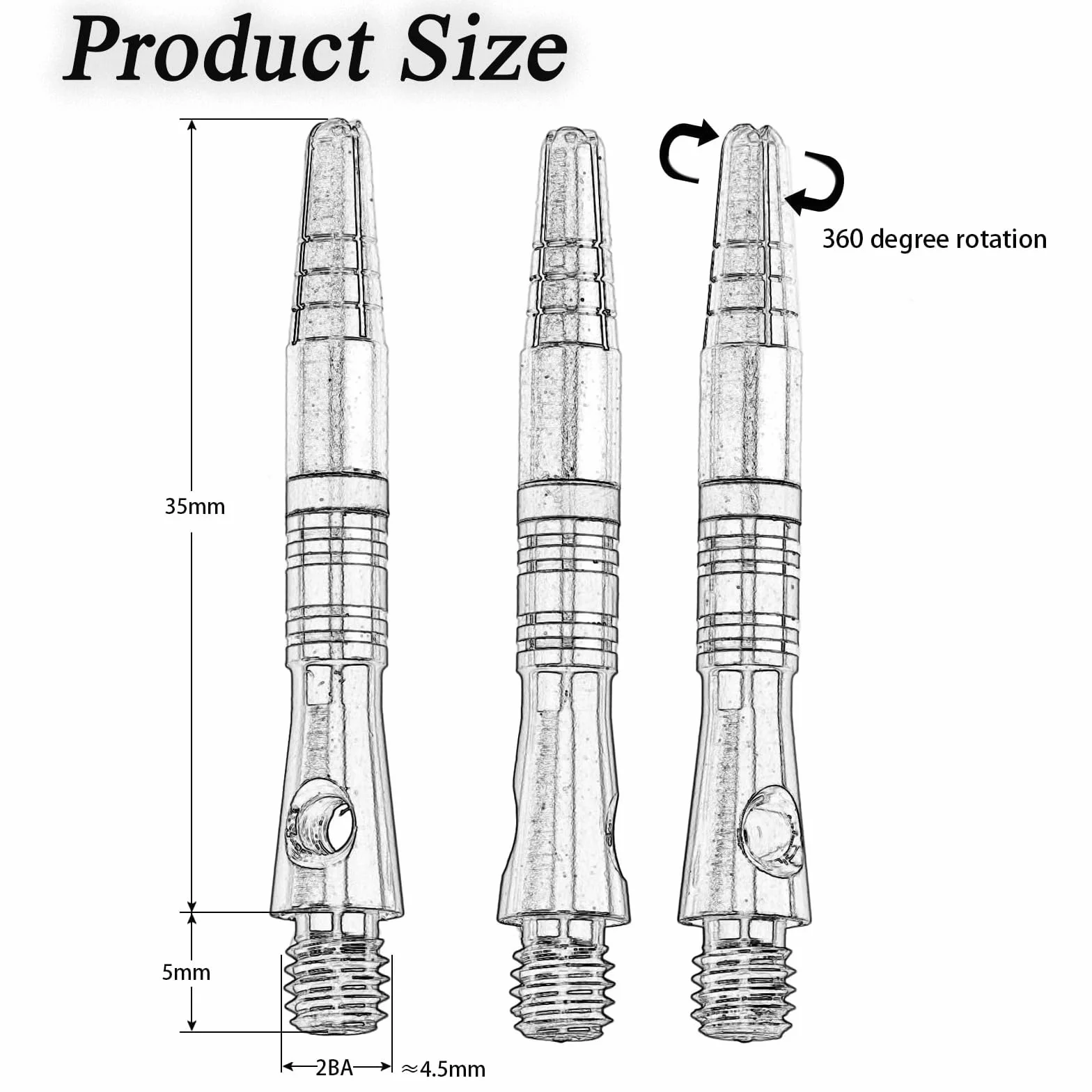 Yetaha 3 vástagos de dardo, vástago de aleación de aluminio, eje de drat de 40 mm, dardos profesionales, ejes deportivos, tallos de metal, accesorios de práctica