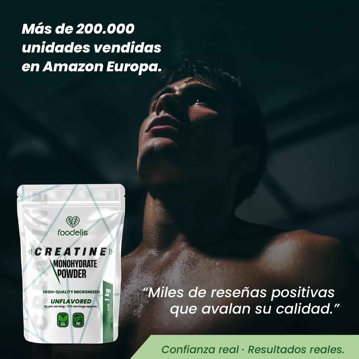 Foodelis Creatina Monohidratada en Polvo 1 kg 333 Dosis - Creatina Monohidrato Micronizada Sin Sabor