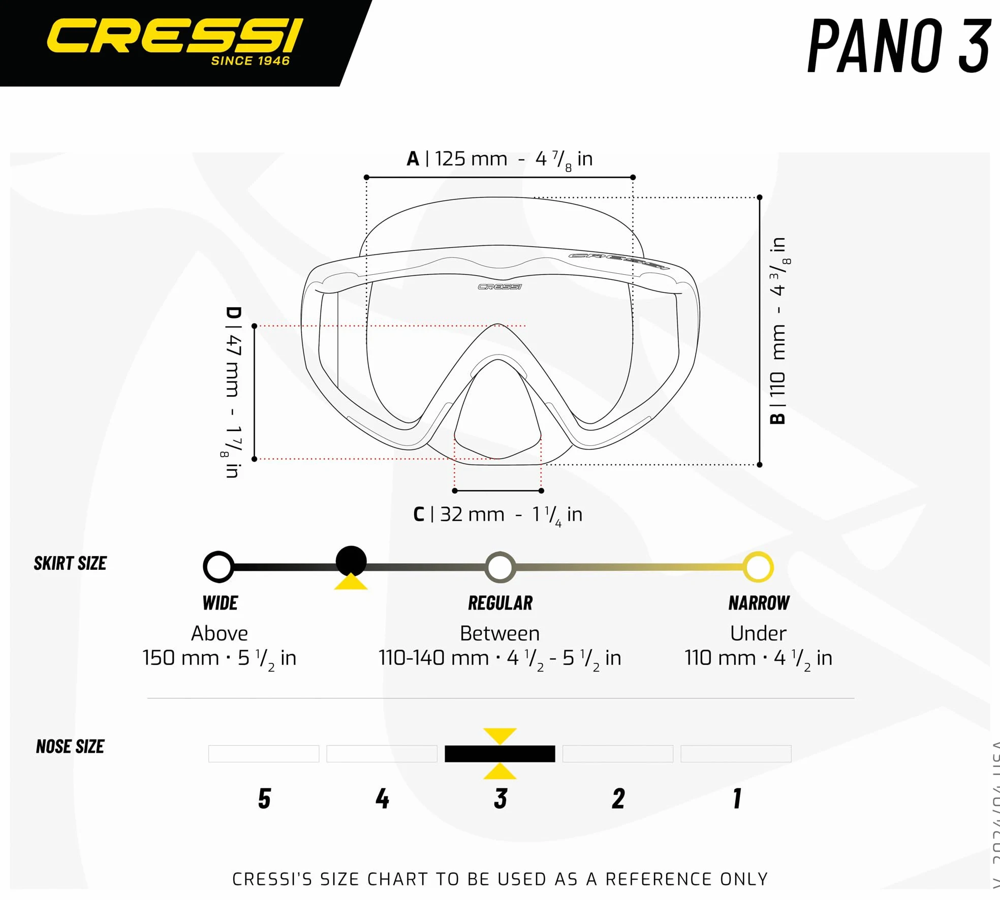 Cressi Máscara grande de visión amplia para buceo y esnórquel | Pano 3: diseñada en Italia