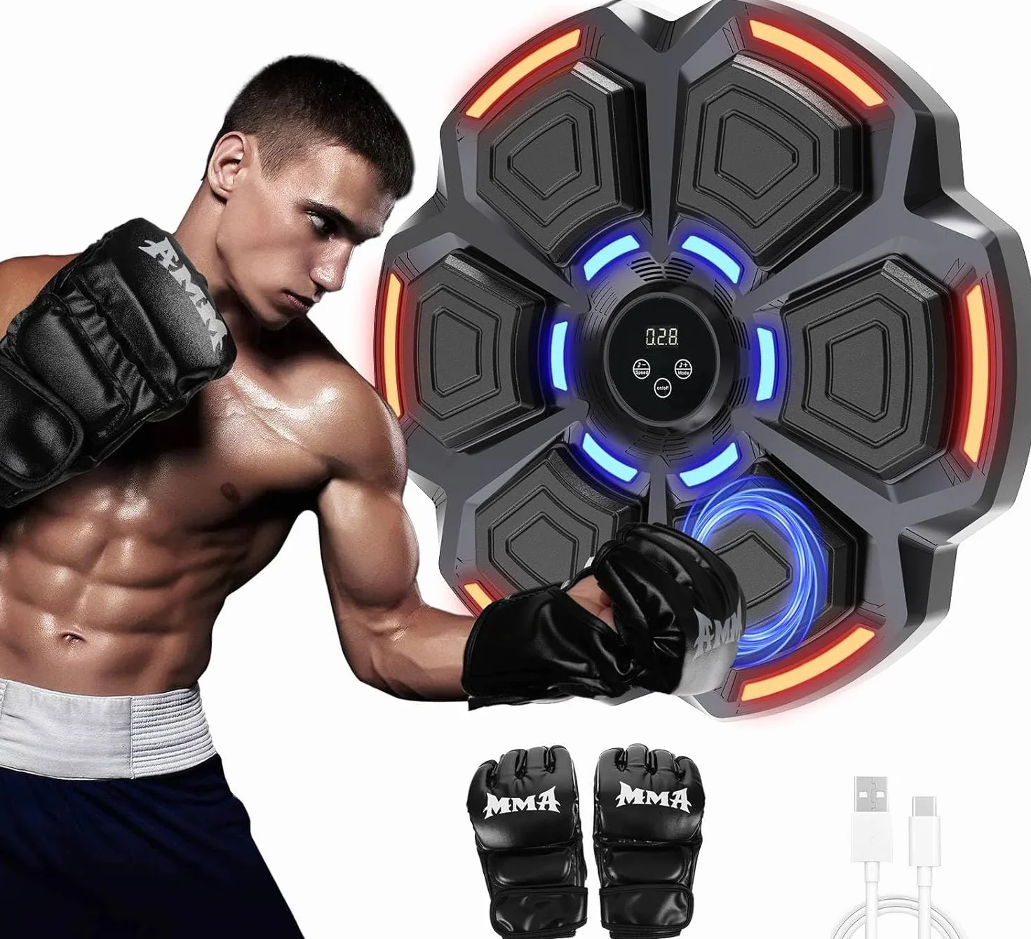 Maquina Boxeo Musical Pared 9 Modos 9 Velocidad Music Boxing Machine Adulto con Guantes Bluetooth Recuento Inteligente