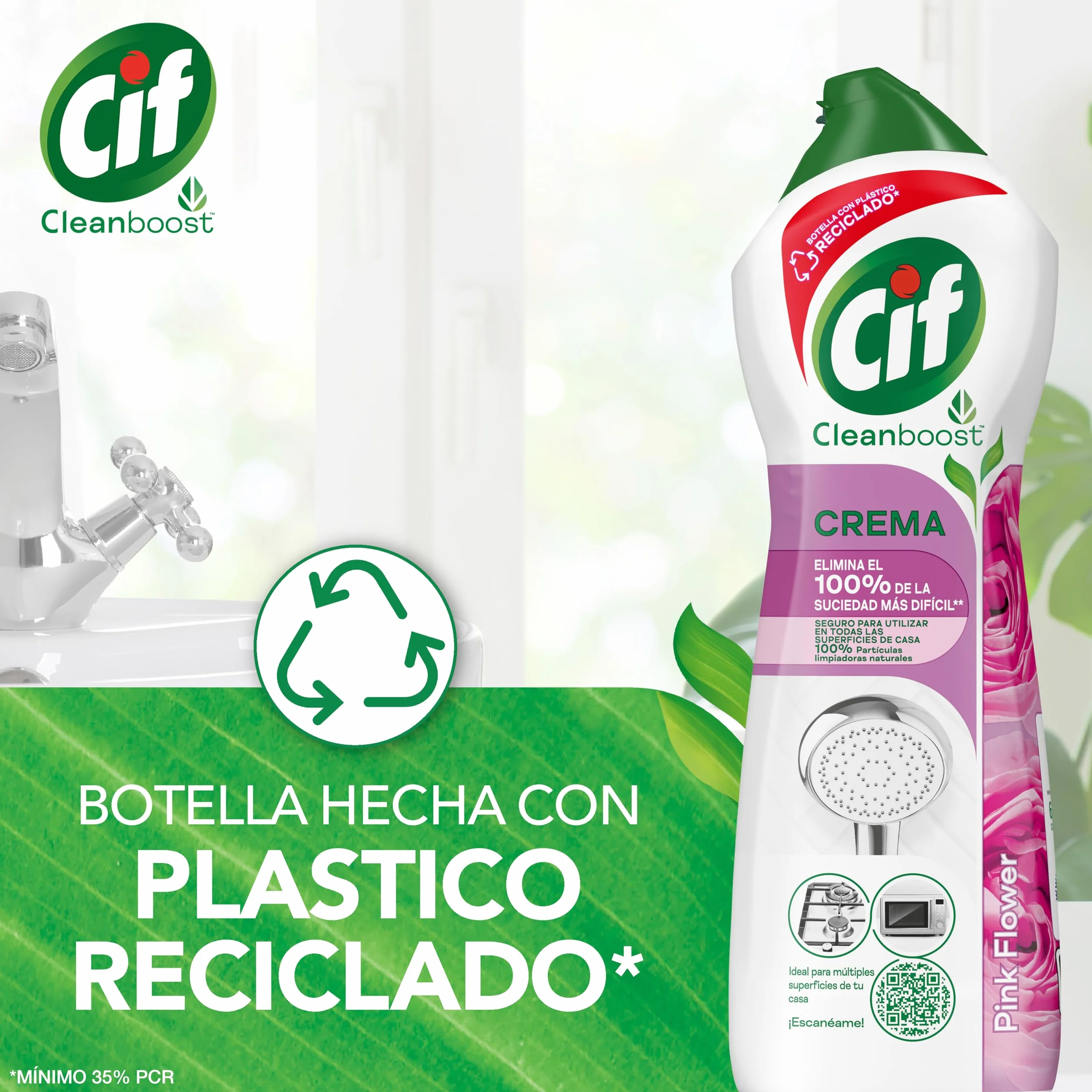 CIF Crema Limpiadora Rosa 650 ml Limpiador Multiusos Baño y Cocina Fórmula Natural