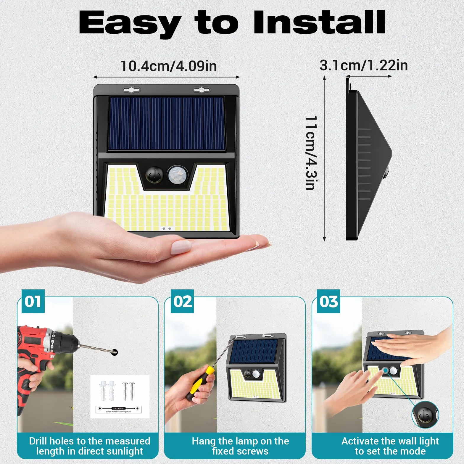 Luz Solar Exterior Potente Blanco Frío 140 LED IP65 Sensor de Movimiento 6 Paquete