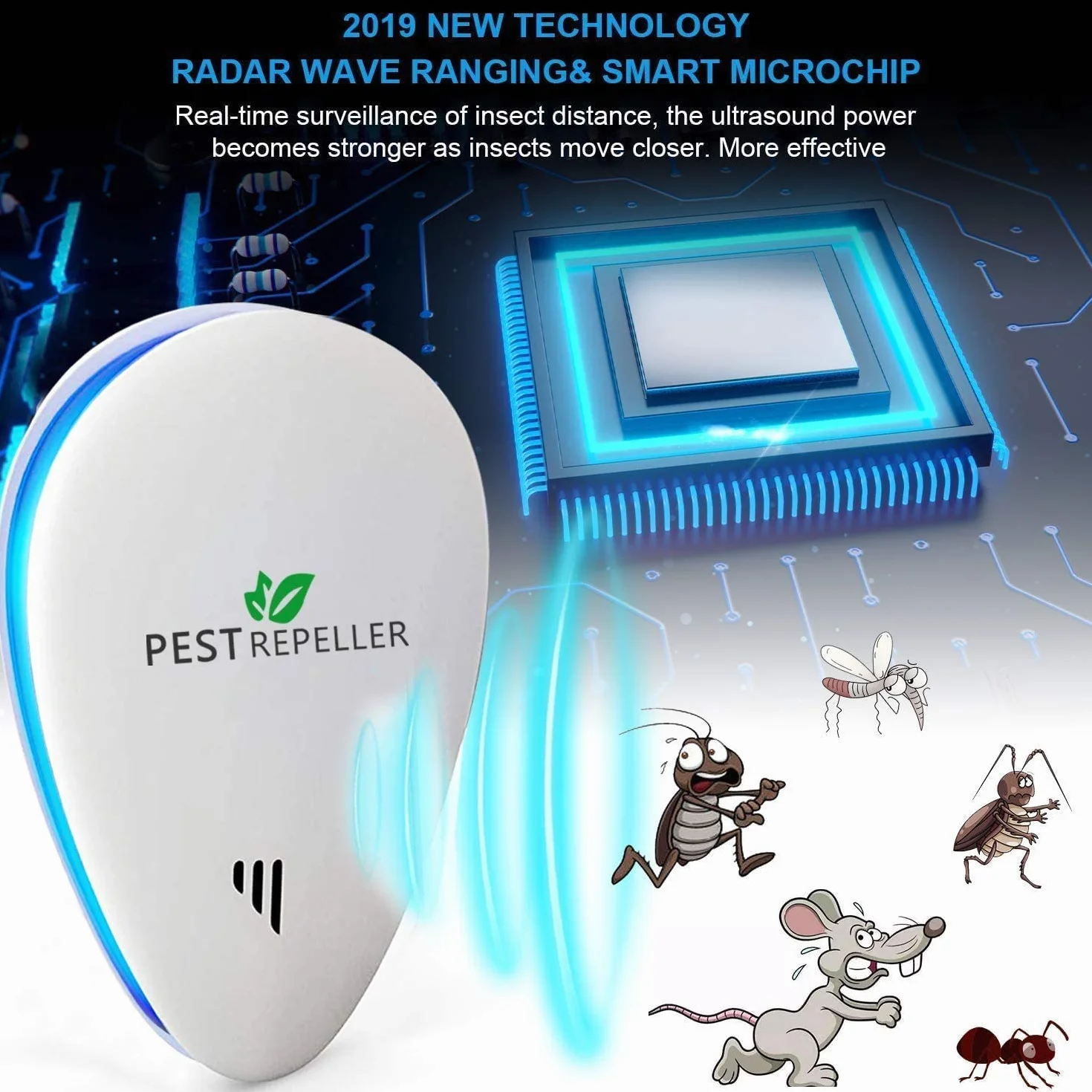 Repelente ultrasónico de Mosquitos y Control electrónico, Anti Ratones, Moscas, Cucarachas, Arañas, Hormigas