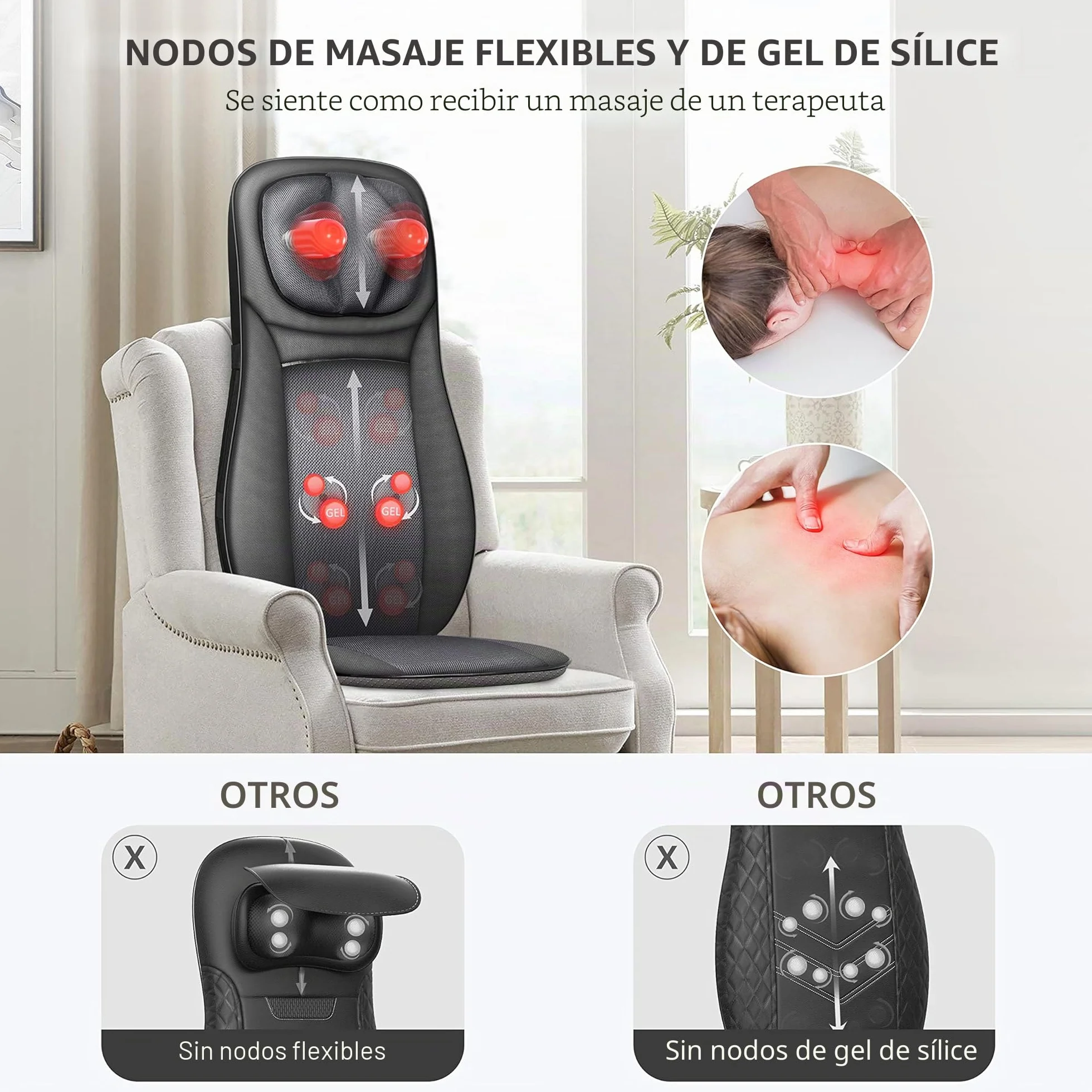 Snailax Shiatsu Asiento de Masaje con Calor, Almohada Masaje de Espalda y Cuello, Masajeador de Espalda con Vibración para Oficina en el Hogar