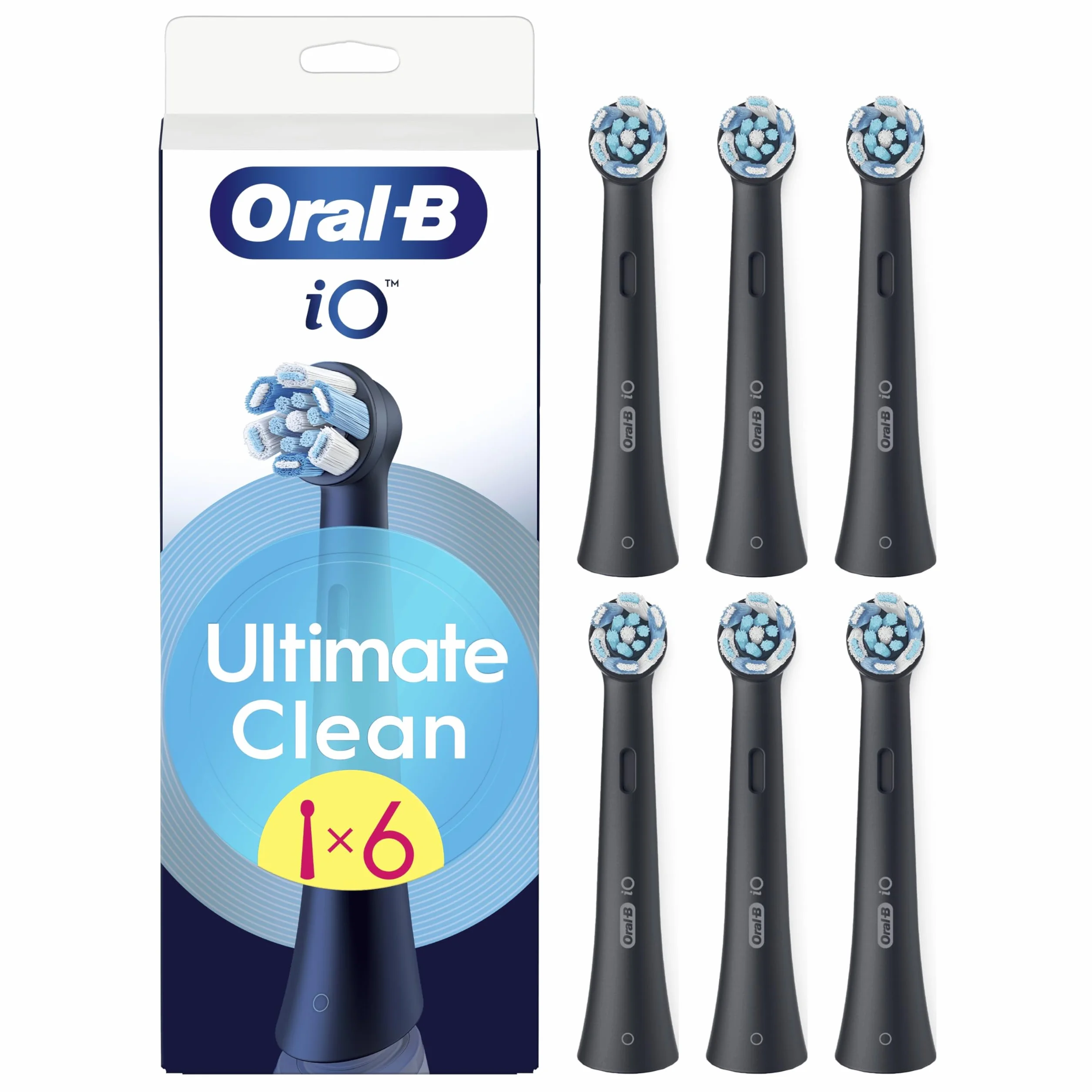 Oral-B iO Ultimate Clean Cabezales De Recambio Originales, Pack de 6, Negros Para Cepillos Eléctricos