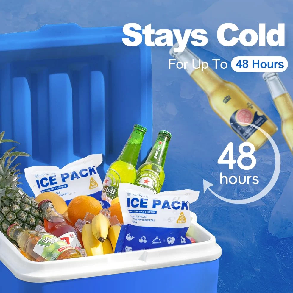 Blue Ice Packs para enfriadores, envío y fiambrera | Frío hasta 48 horas | Paquete de hielo reutilizable de tamaño delgado de larga duración | Paquetes de congelador de gel para camping, playa, pesca,