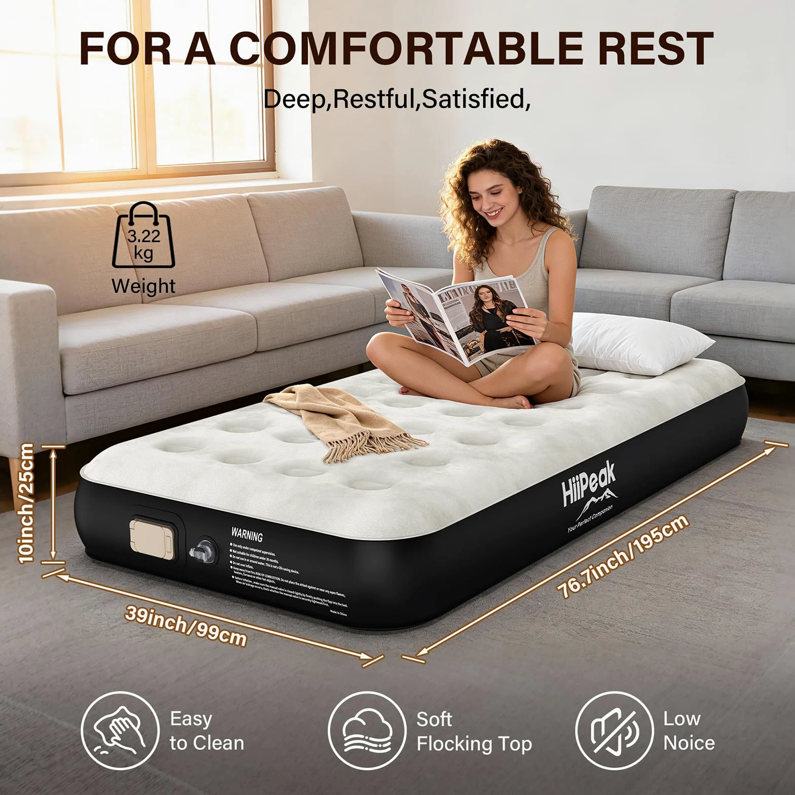 HiiPeak Colchón de aire individual de lujo con bomba integrada, cubrecolchón de gamuza suave para una comodidad superior, colchón inflable, cama de aire portátil para camping, invitados y hogar