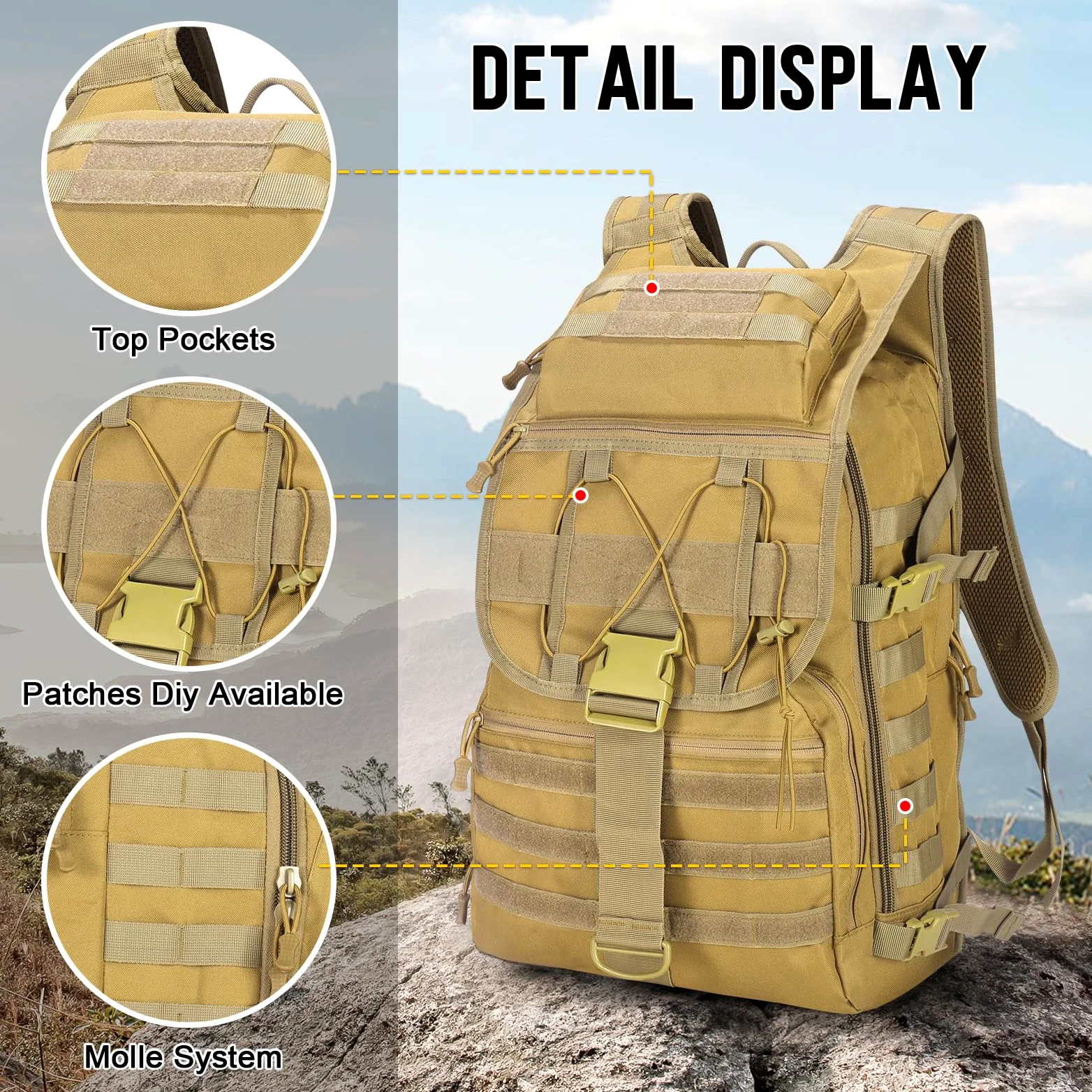 SHANNA Mochila Militar Utilidad 35L/50L Tactica, Mochila Crossfit Gran Capacidad Paquete de Asalto Molle, Mochilas de Emergencia de 3 Días para Caza Senderismo Acampada y Actividad al Aire Libre