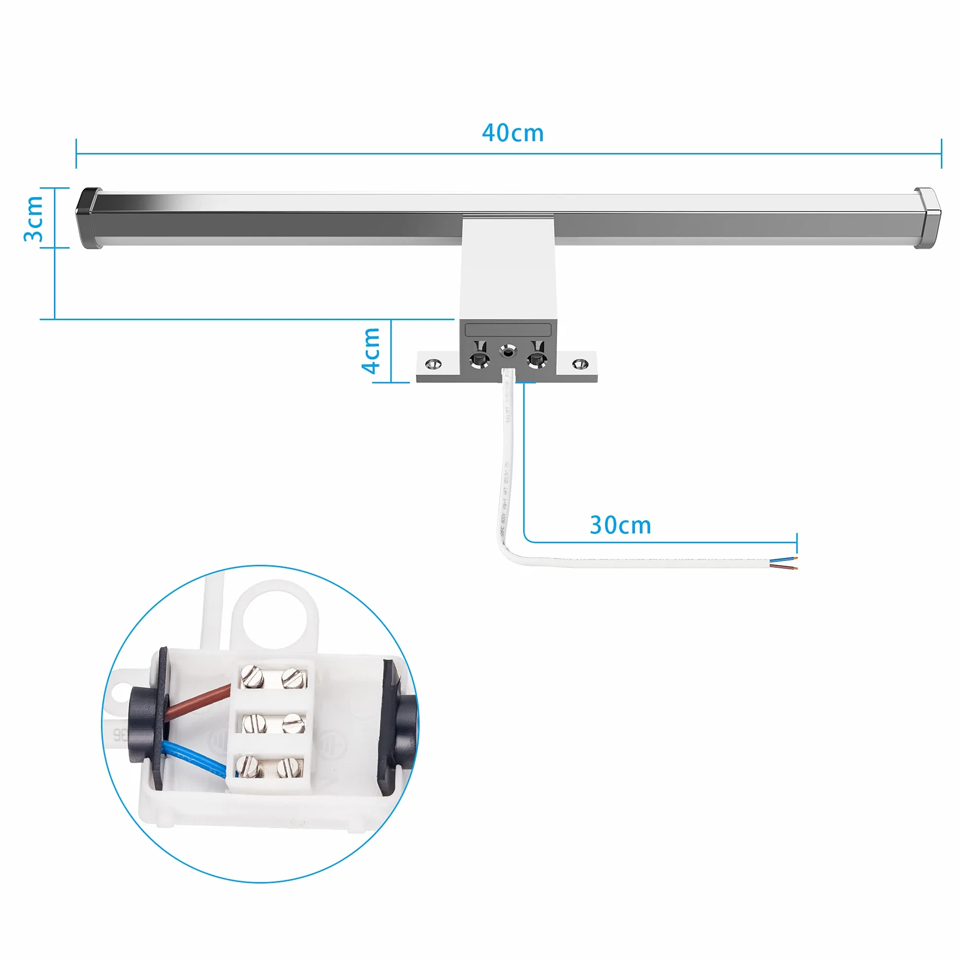 Aourow Lámpara de Espejo LED 40cm 10W 1200lm 4000K IP44 230V Clase II