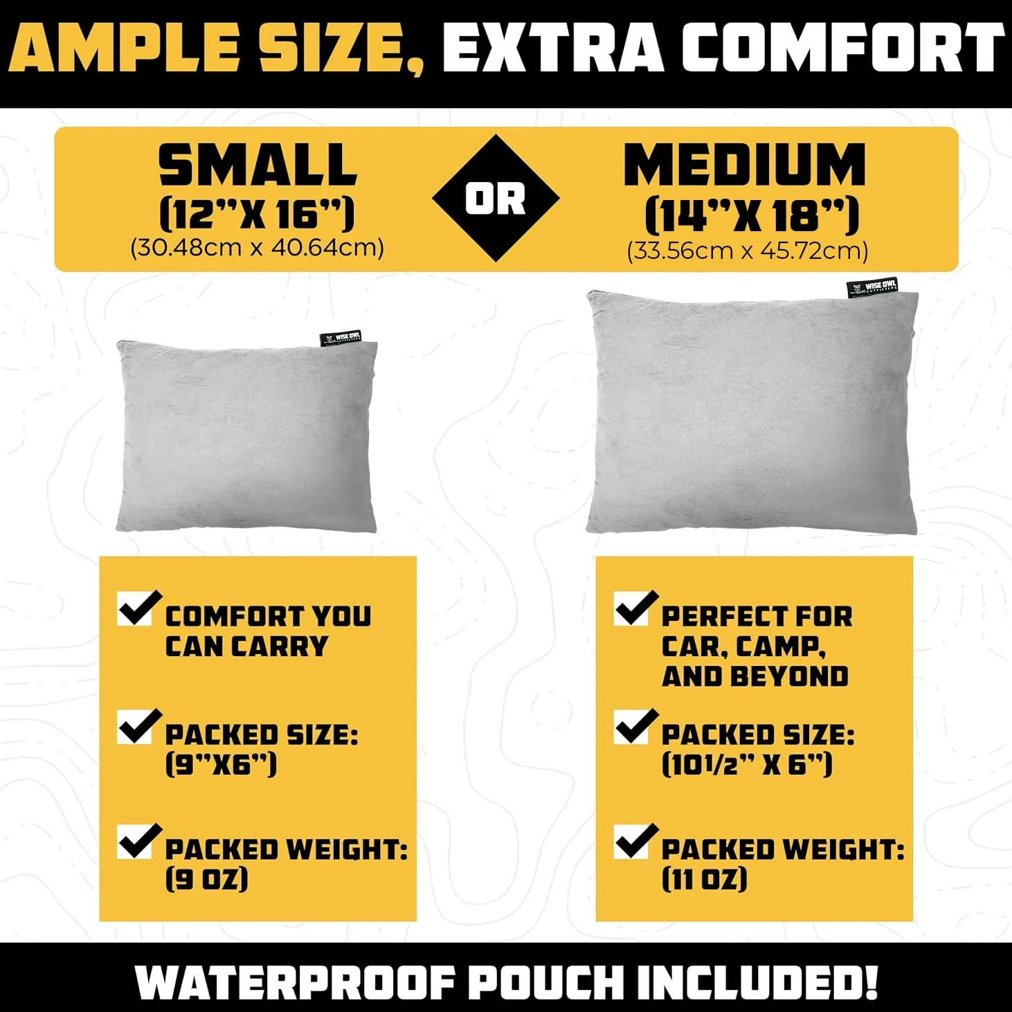 Wise Owl Outfitters Almohada de viaje de espuma viscoelástica para dormir en avión, senderismo, mochileros y uso al aire libre, pequeña y portátil para adultos, coche, campamento y tienda de campaña