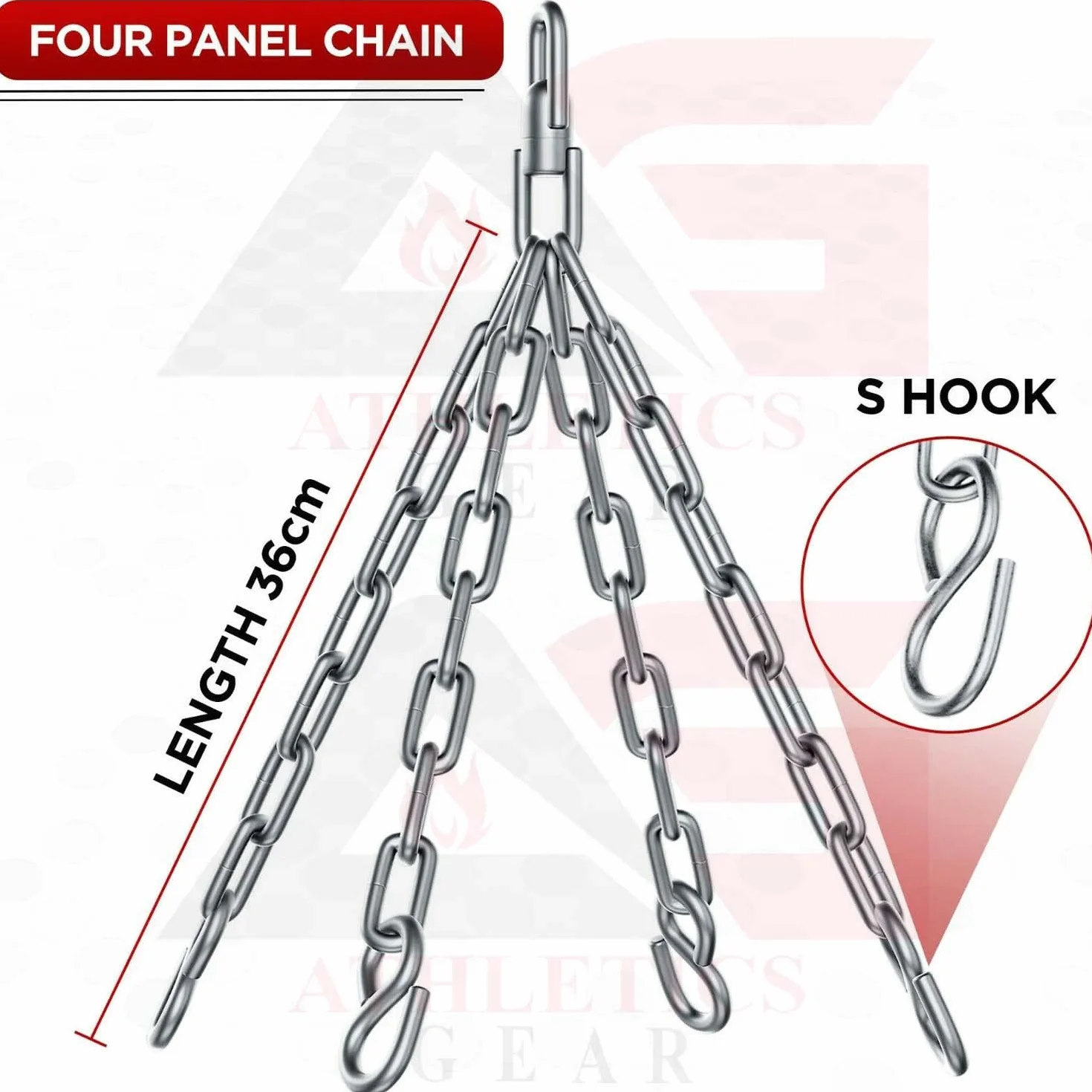 Athletics Gear Cadena de 4 Brazos con Giro para Saco de Boxeo – Cadenas de Acero Reforzado con Gancho Giratorio 360°, Soporte para Boxeo, MMA y Kickboxing, Carga Máx. 100 kg