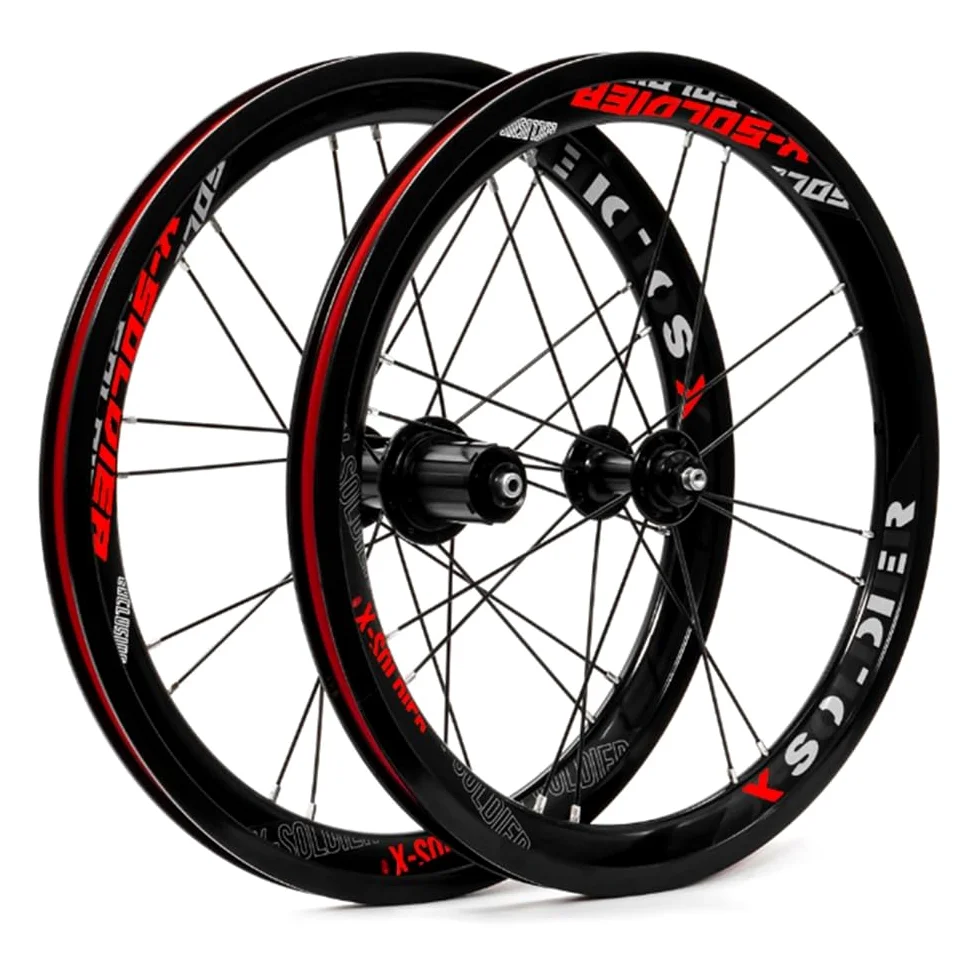 349 Juegos de Ruedas de Bici Plegables Freno en V 8-11 Velocidad Cassette | 74/130mm BMX Ruedas delanteras traseras de liberación rápida, llantas de aluminio, rodamiento sellado