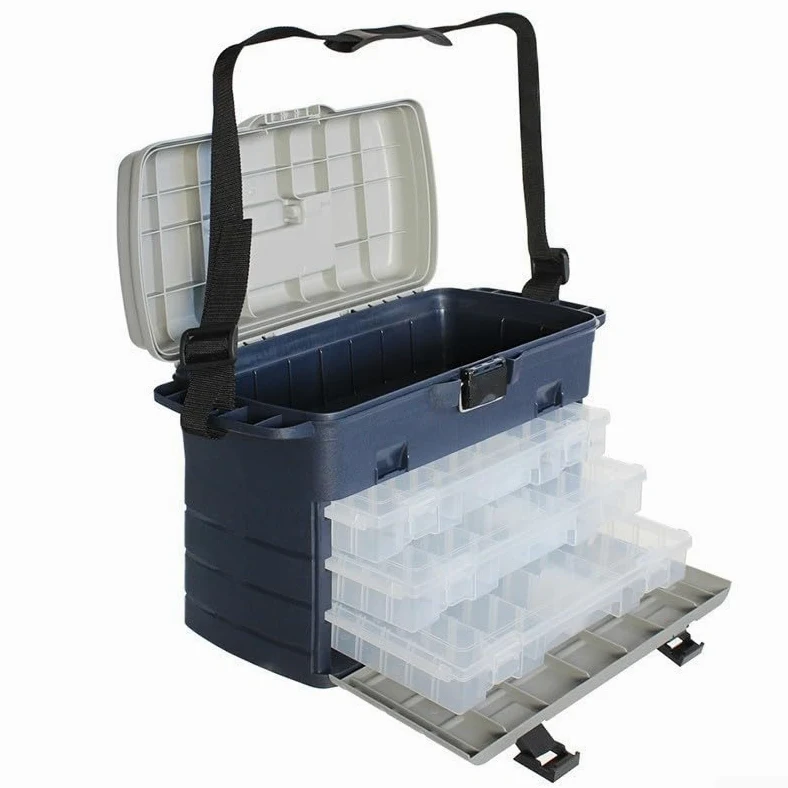 Caja de aparejos de pesca de tres capas con separadores ajustables para señuelos anzuelos caja organizadora de almacenamiento de cebo