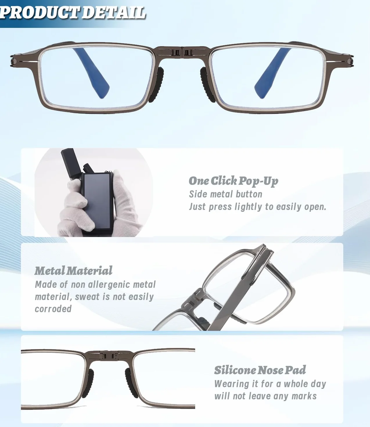 Hubeye Gafas de lectura plegables de metal con bisagras de resorte anti luz azul