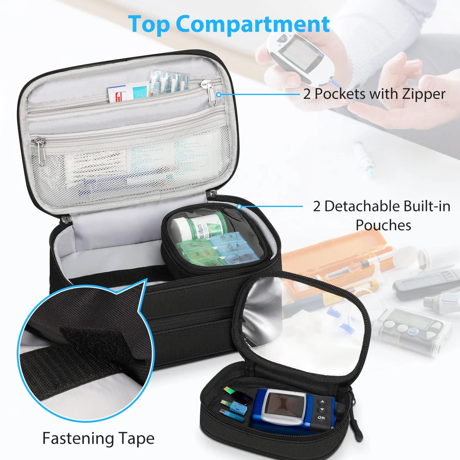 MEDMAX Enfriador Bolsa de Insulina 4 Paquetes de Hielo, Organizador de Medicamentos Aislado Estuche, Negro