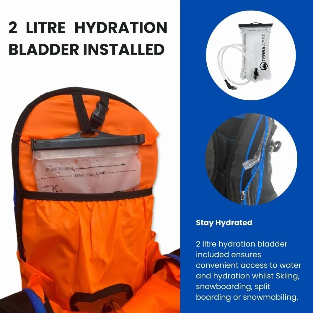 Avalanche Mochila de Esquí con Protector Trasero Extraíble, Bolsa de Hidratación, Pala Core Plus, Sonda 240 cm